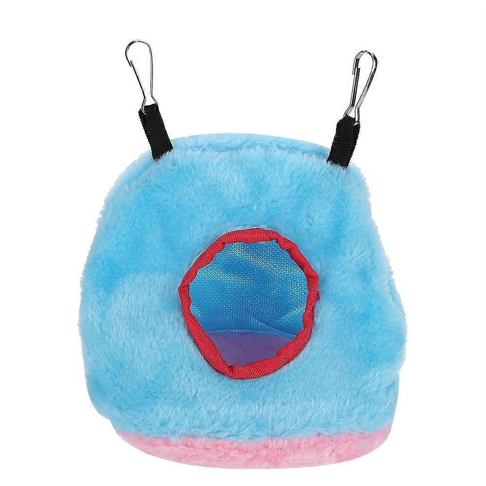 Parrot Nest Windproof Warm Plush Hammock Hanging Swing Bed Cave for Pet Bird Blue M