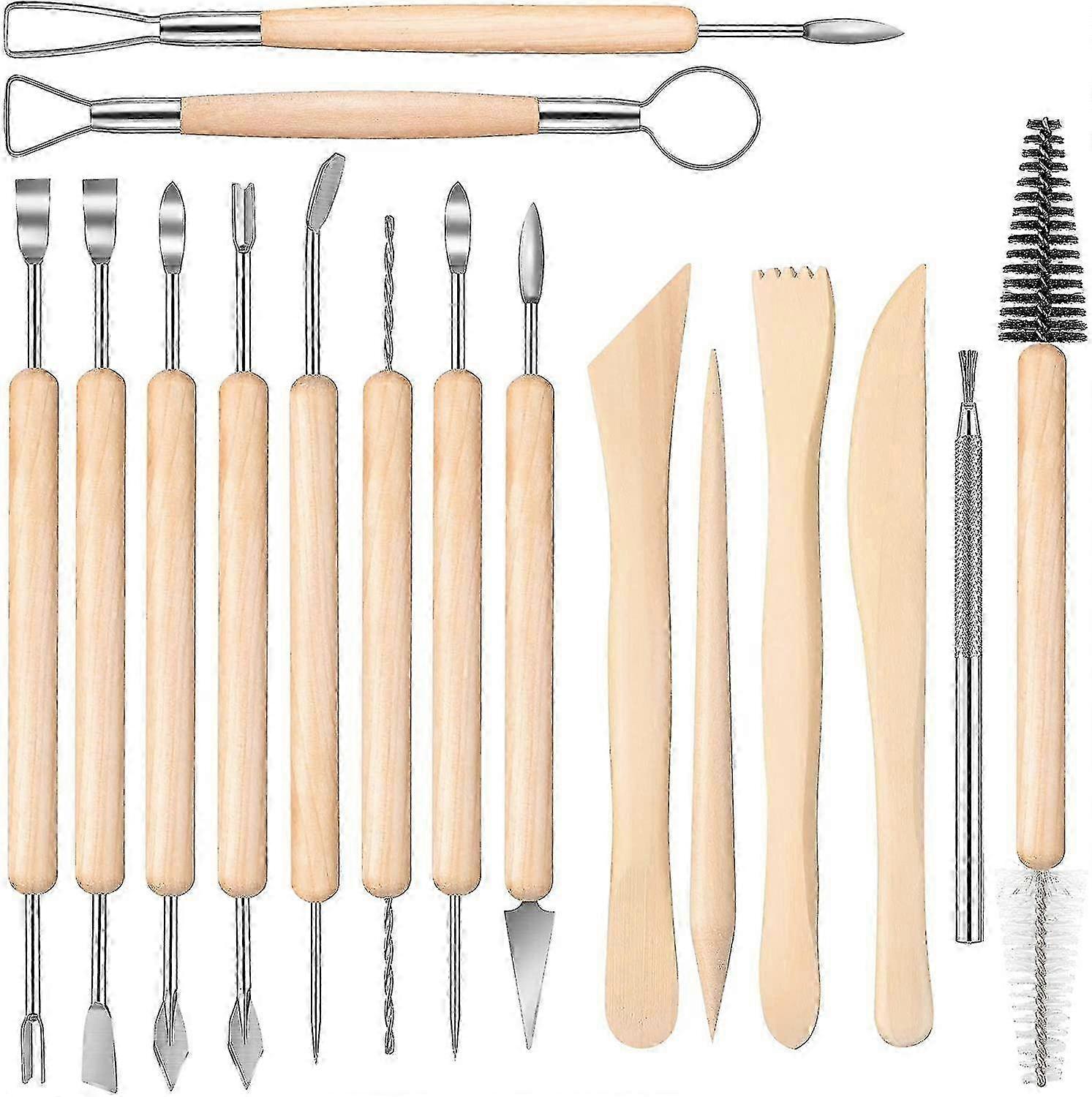 Wooden Handle Clay Pottery Carving Tools Set for DIY Polymer Clay Craft, 16 Pieces