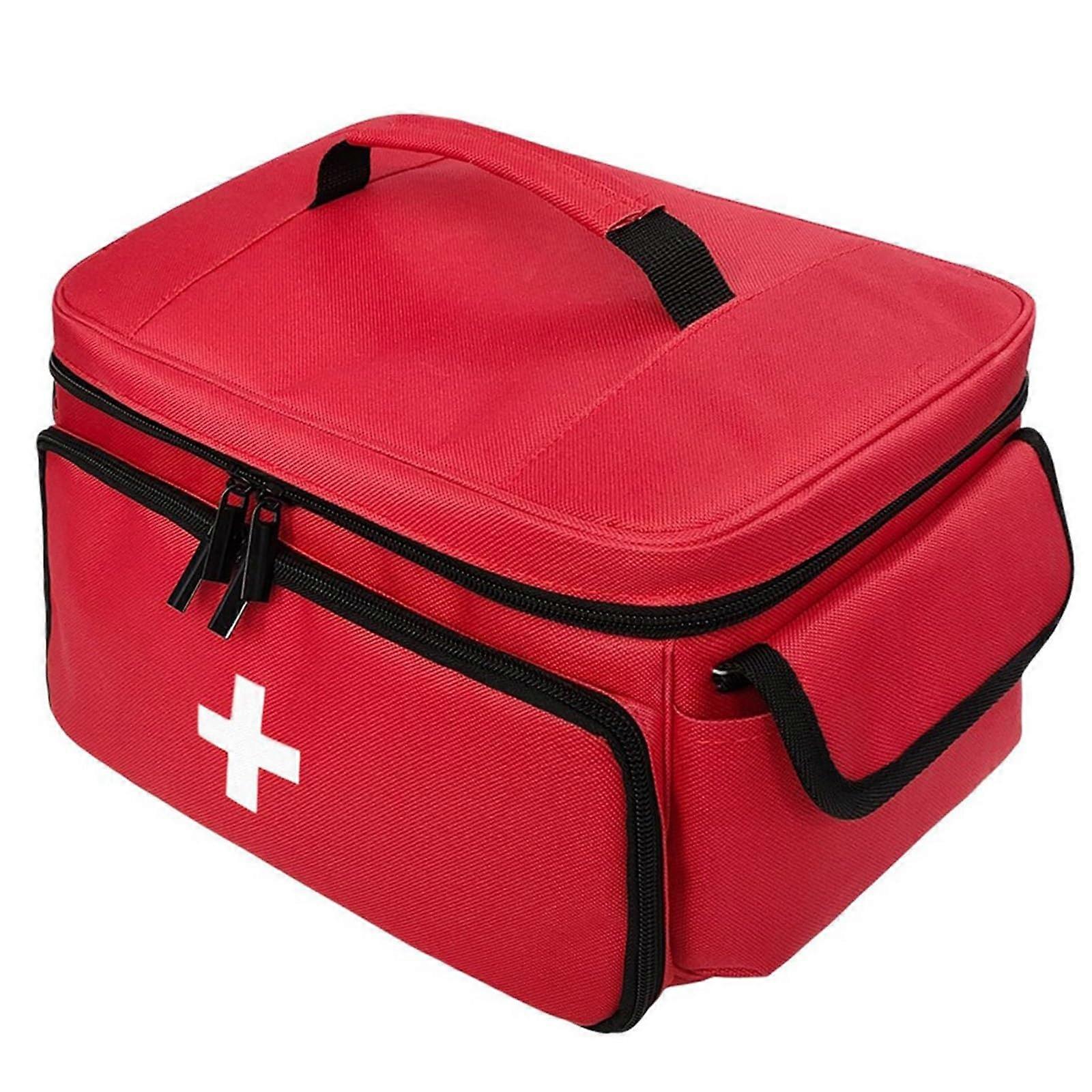Small First Aid Bag, Empty Portable First Aid Kit Case, Family Medicine Storage Organizer Box 29x19.5x17.5cm with Handle for Home Travel