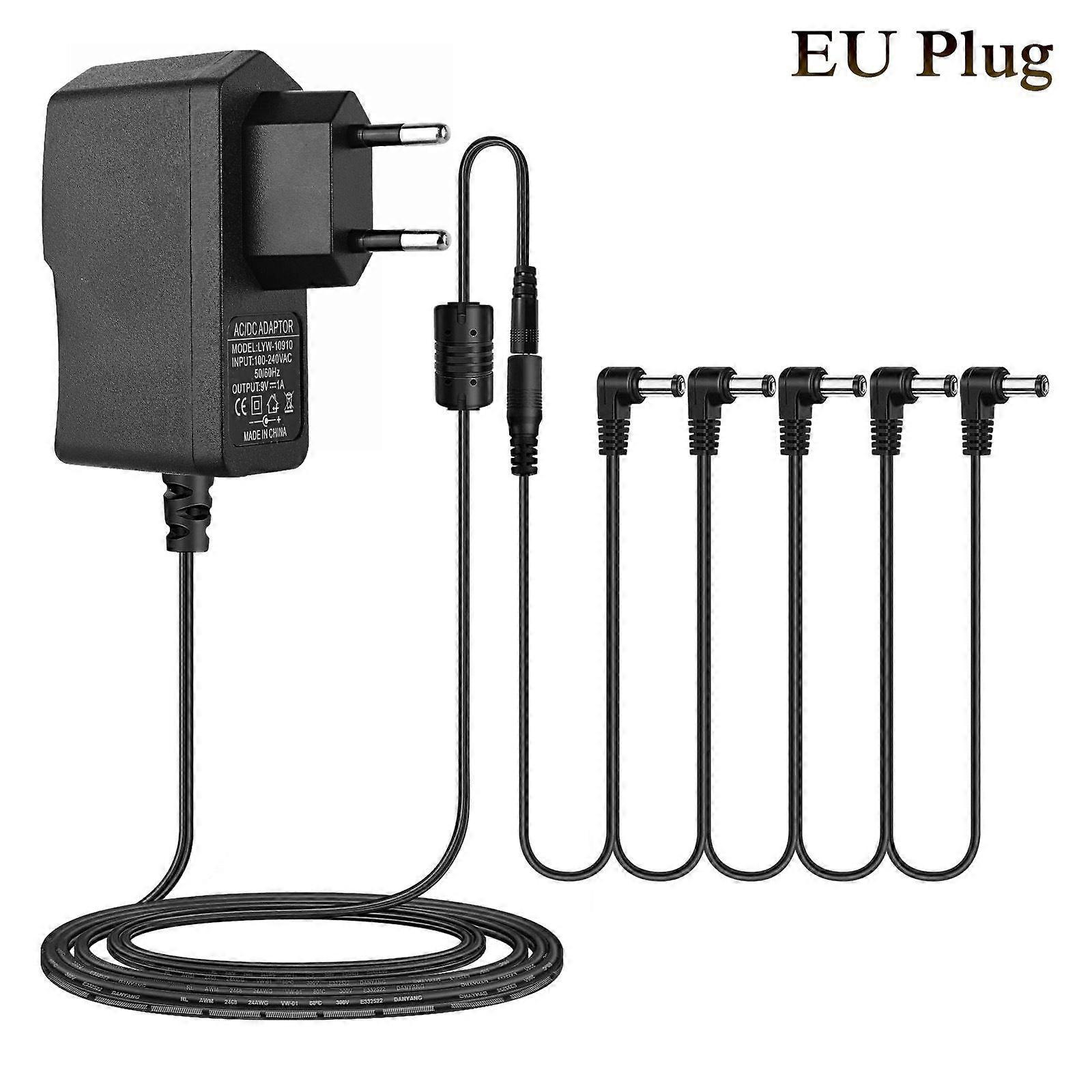 9V 850mA Adapter + 1 Drag 5-Way Daisy Chain Cable Electric Guitar Effects Power Cord (Cord Length 2m)