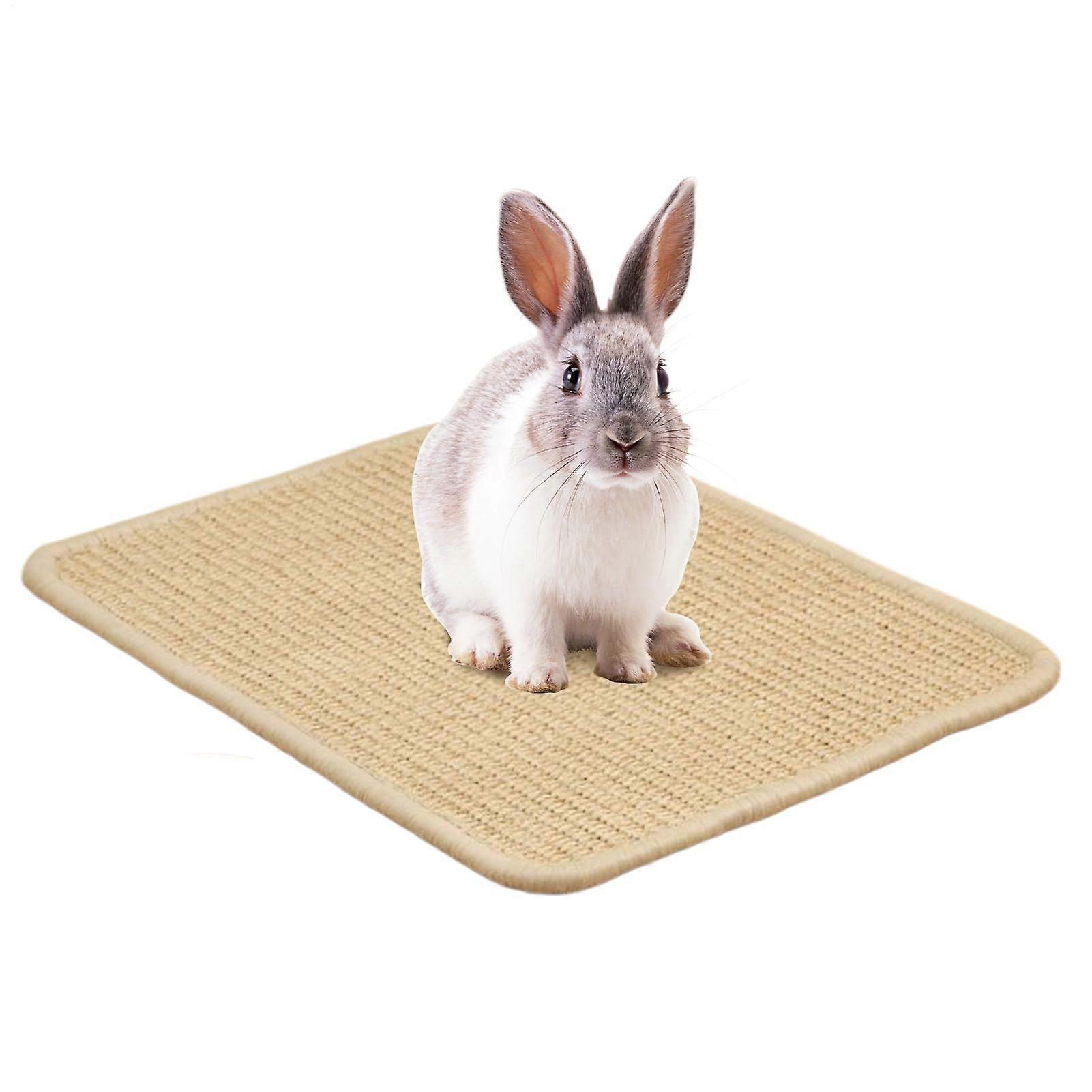 Bunny Scratch Pad, Natural Sisal Chew Mat, Cooling Rug Protector, MultiUse Bedding, 40 x 30 cm, Brown