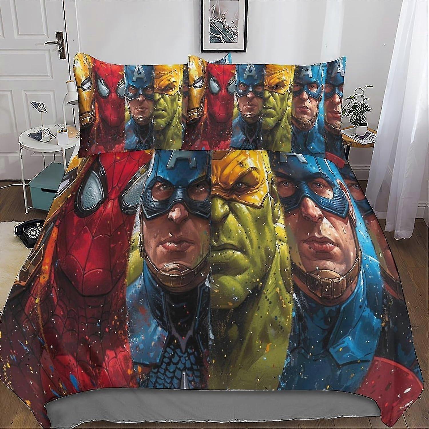 Chic Avengers Inspired Comforter Cover Set with Hidden Zipper - Stylish Microfiber Bedding with 3D Print, 3-Piece Set with Pillow