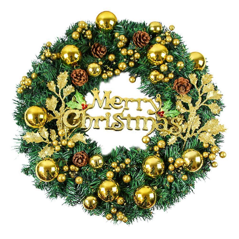 Festive Atmosphere Christmas Artificial Wreath Golden PVC Front Door Garland Ornament Circular 30cm 1Pack