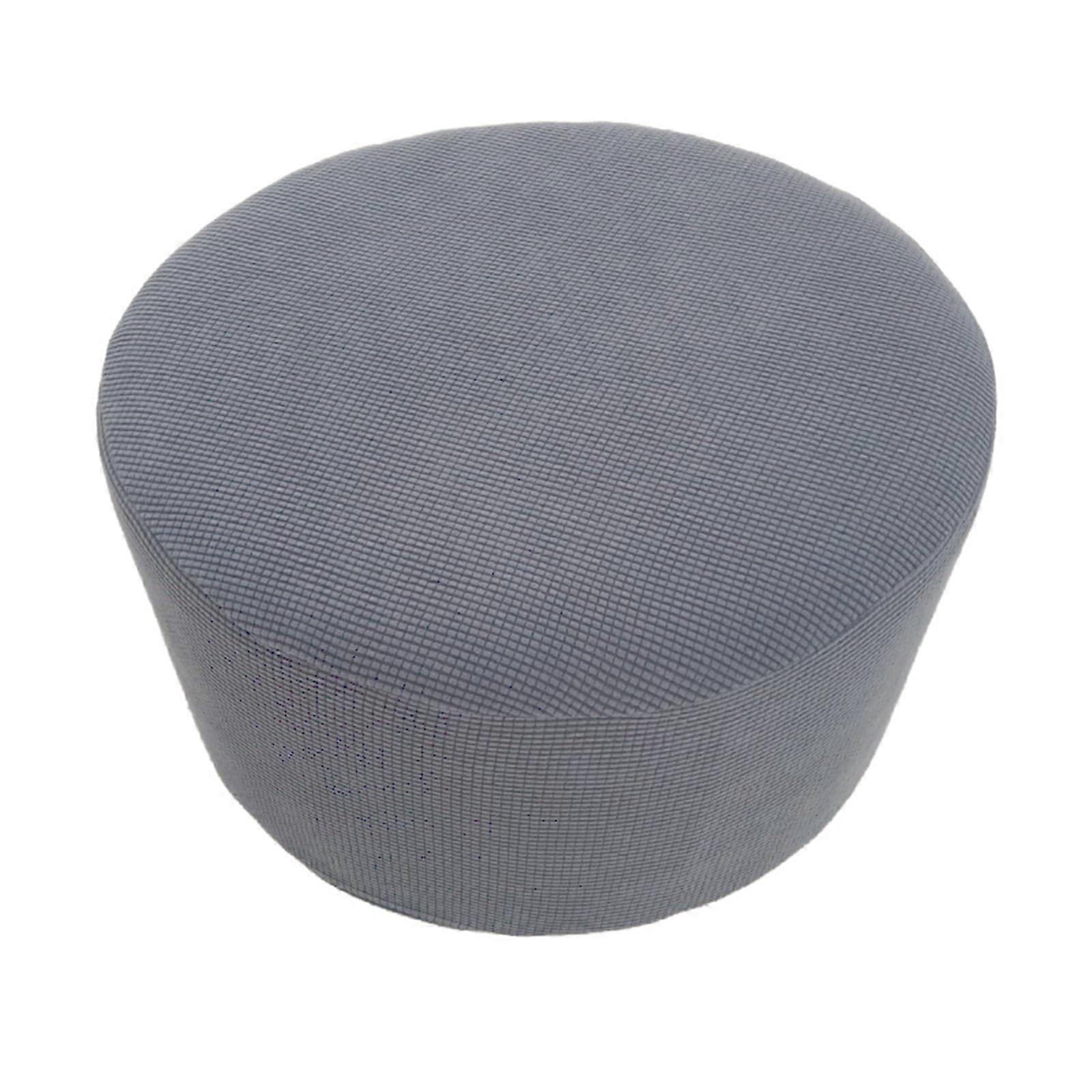 Jacquard Ottoman Cover Round, Solid Color Stretch Footstool Slipcover with Non-Slip Elastic Bottom, Dustproof, Light Grey A, Small