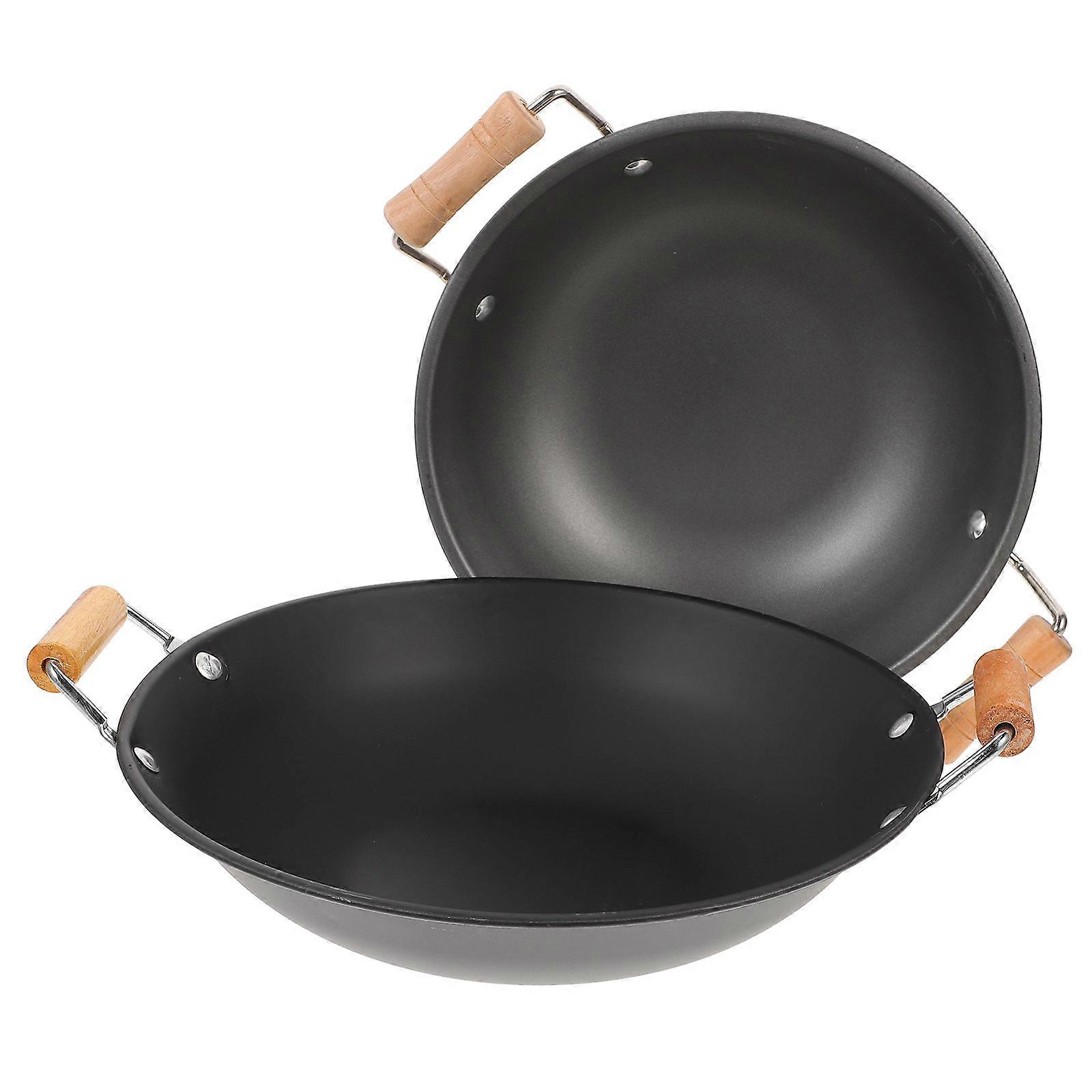 Thickened Small Dry Pot Overflow Flat Bottom Wok with Sturdy Handles, Lightweight Rapid Heat Transfer Cookware for Kitchen and Home Cooking, Random