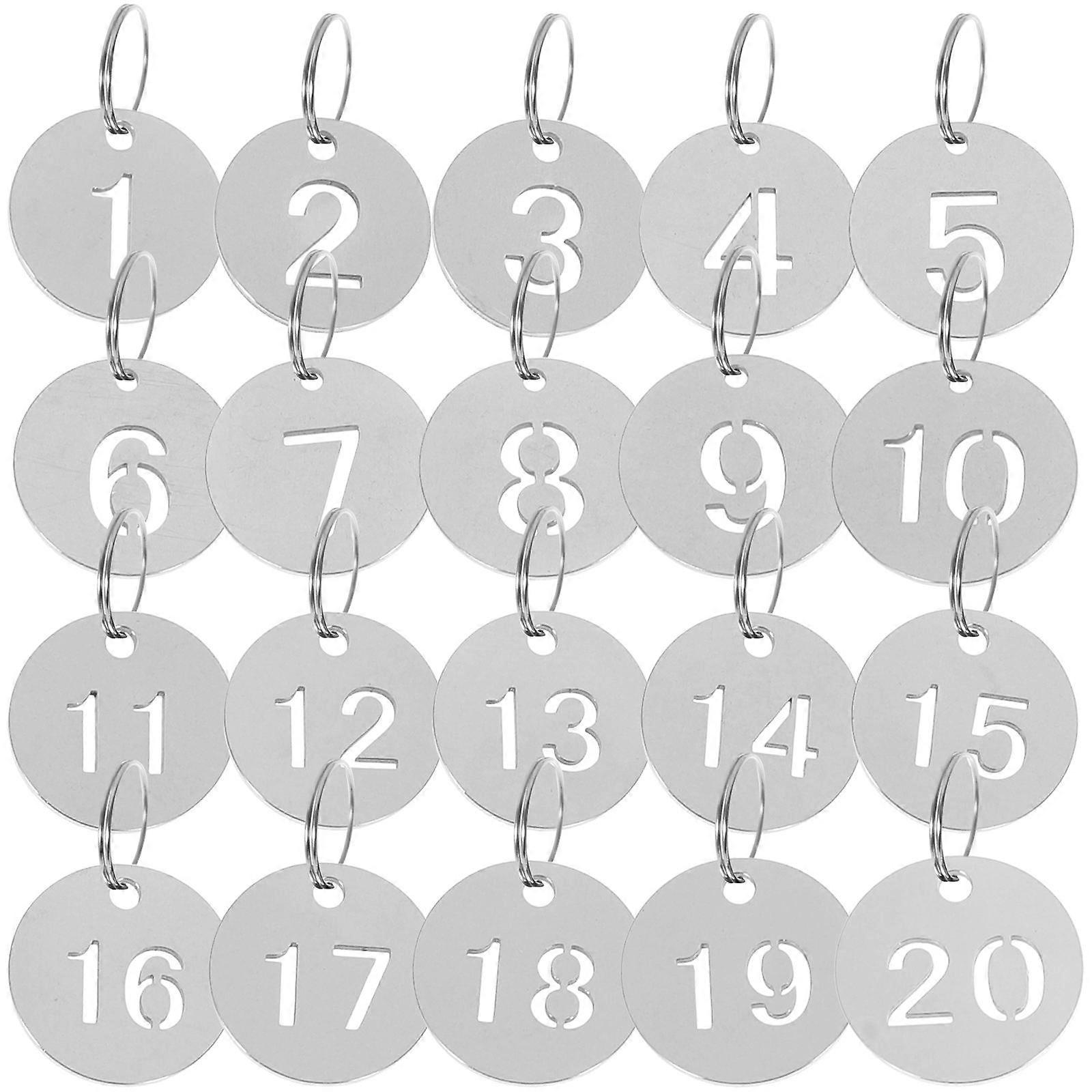 Stainless Steel Key Tags Set of 20 for Organization, Labeling Lockers, Bags, Offices, and Pools with Engraved Numbers