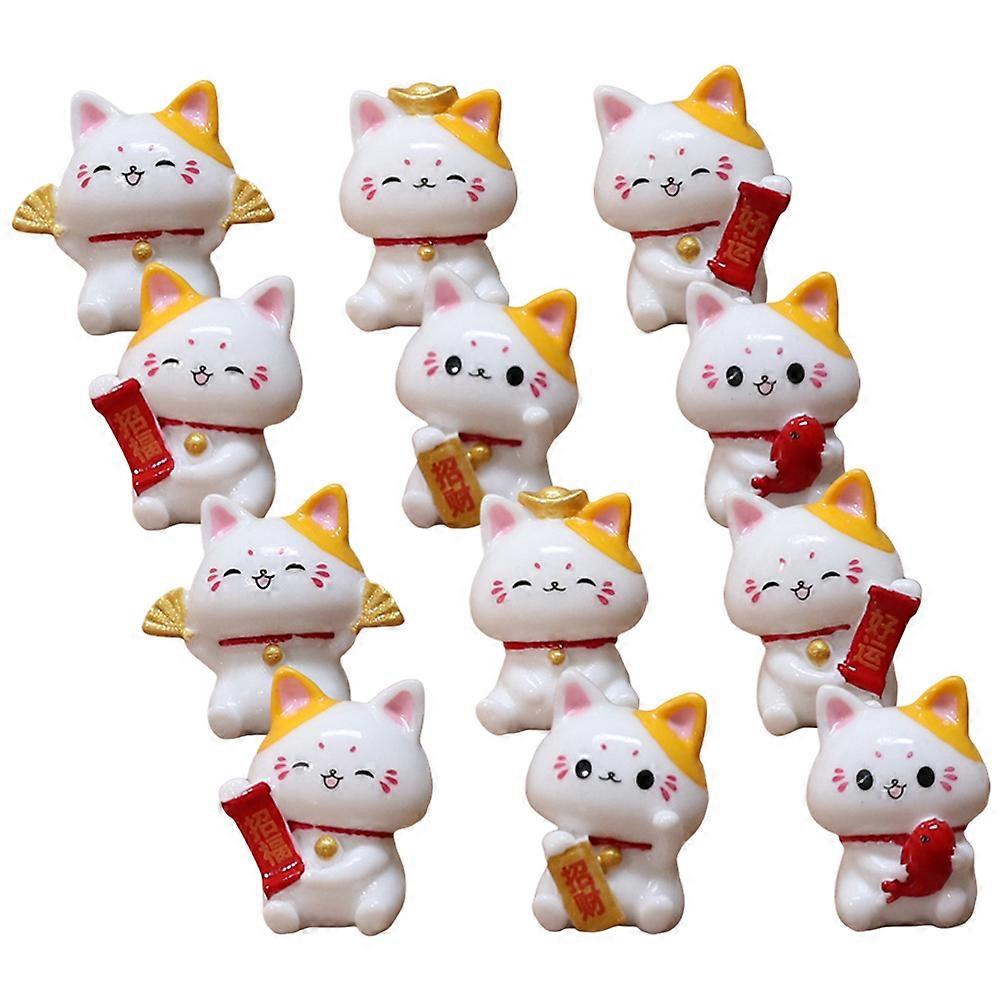12pcs Mini Resin Cat Figurines Lucky Fortune Ornaments for Bonsai, Planters, Garden & Home Decor Lightweight Kitten Models Display