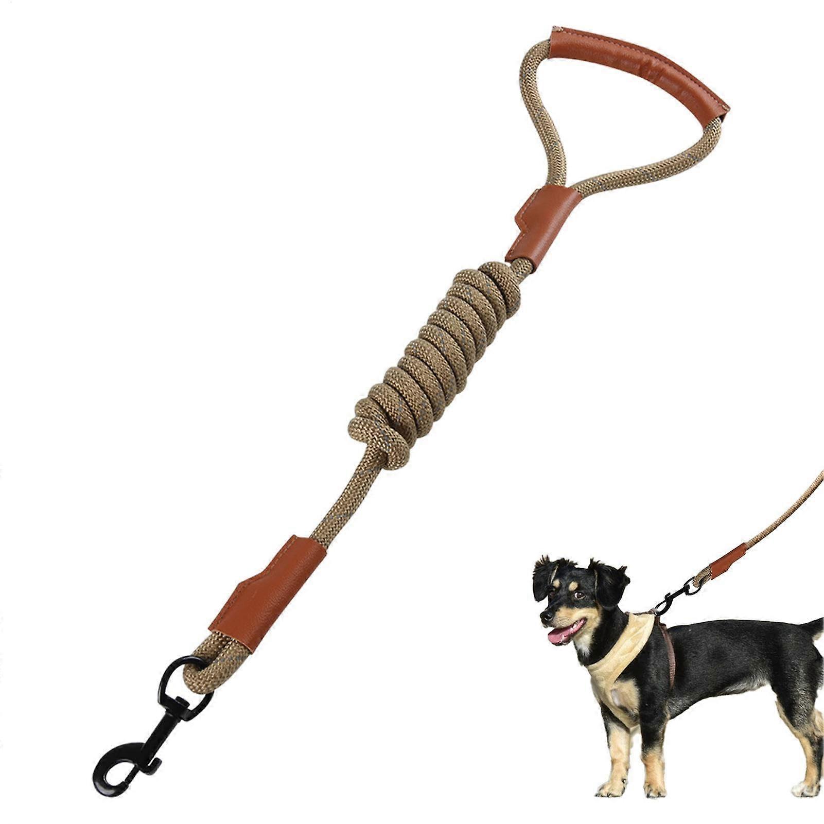 Dog leash for large dogs – towing rope, reflective, sturdy, leather, comfortable handle, brown