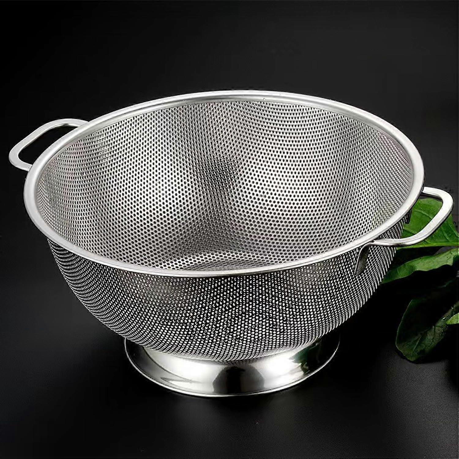 28.5 cm Stainless Steel Micro-Perforated Sieve with Handle and Base for Draining Pasta, Vegetables, and Rice