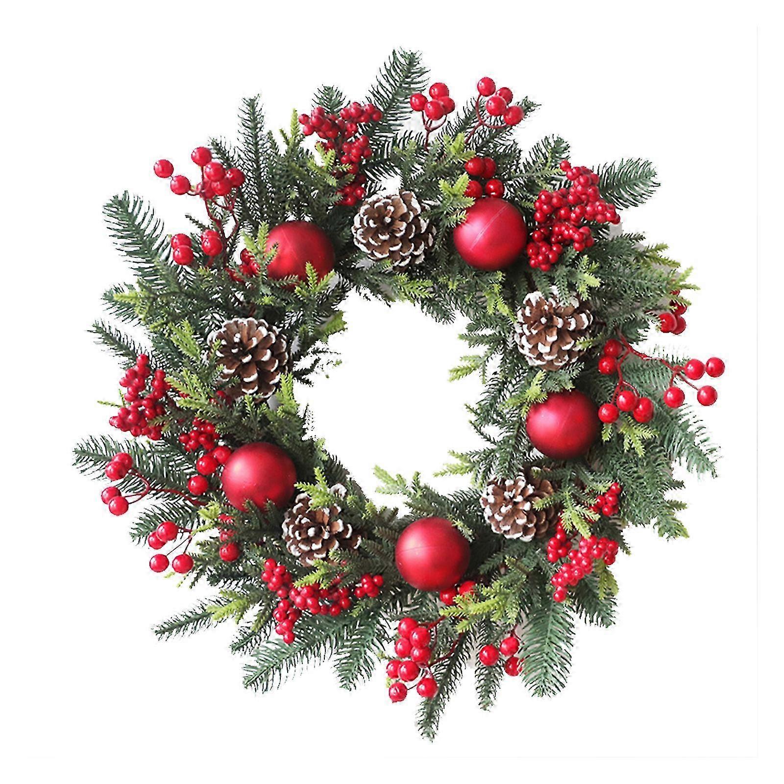 2025 Artificial Christmas Wreath, Indoor Outdoor Wreath Decor With Vibrant Red Berries And Pine Cones For Year-Round Festive Spirit, Multicolor, 50Cm