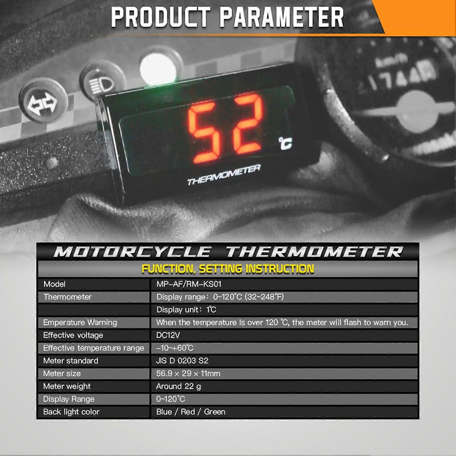Motorcycle Digital Thermometer Quad Square Instrument Water Temperature Meter Gauge,Blue Light Digital Hygrometer Humidity Temperature Meter