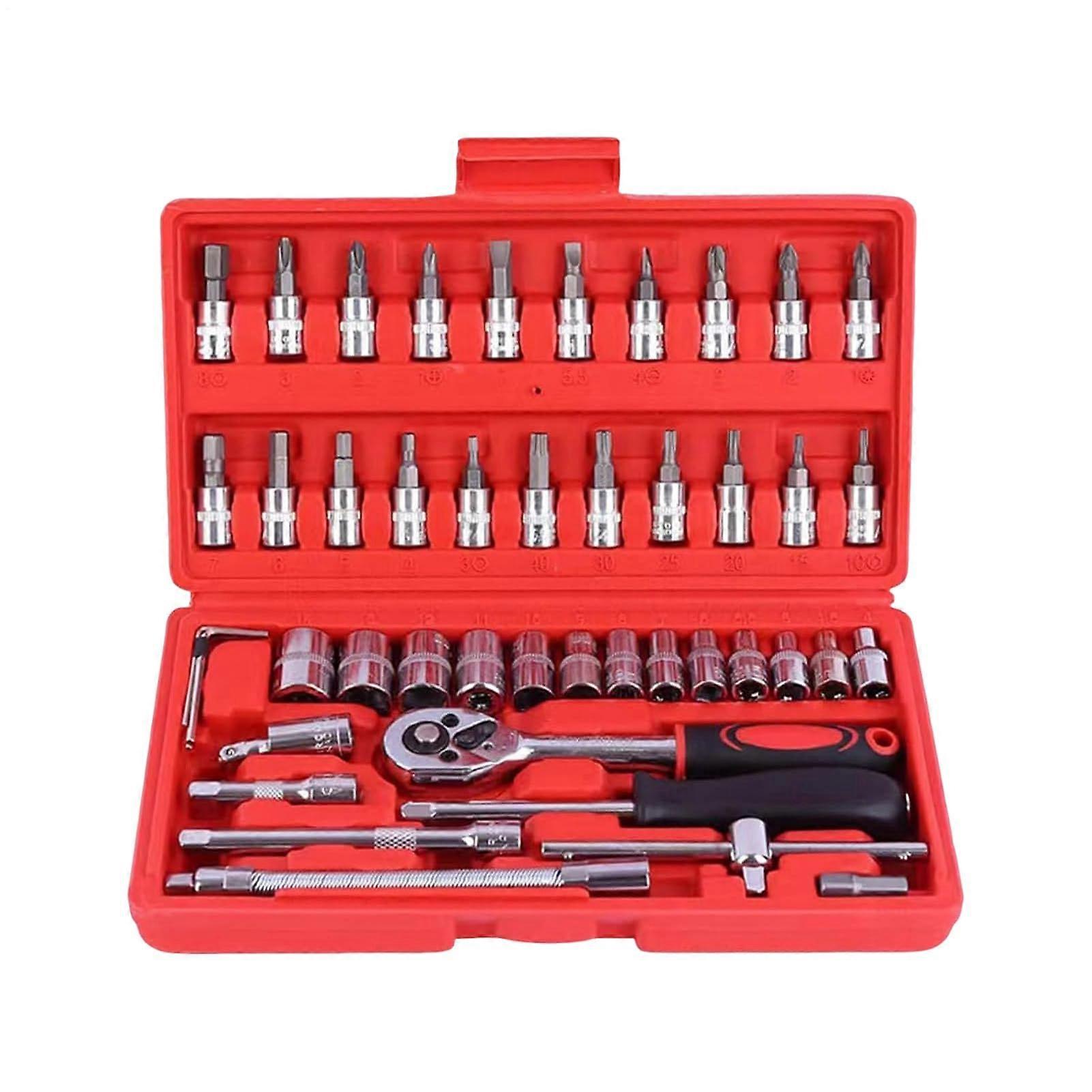 Electric Ratchet Wrench Set, Ergonomic Cordless Tool for Tire Change, Auto Maintenance, Construction, and Electrical Work - Red