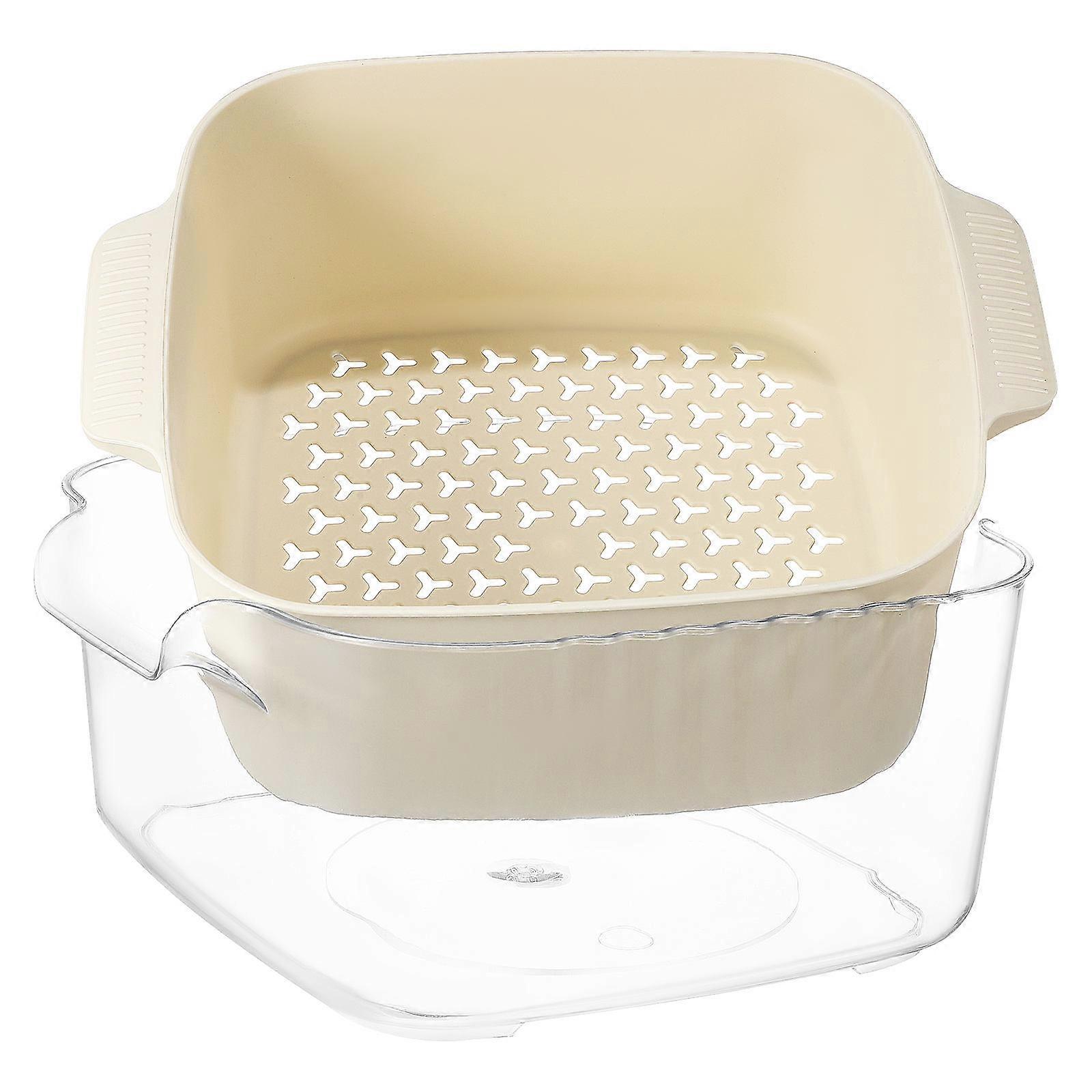 Double Layer Vegetable Washing Basket with Non Slip Base Large Capacity Fruit Cleaner Strainer for Kitchen Practical Draining Bowl Safe Efficient Use