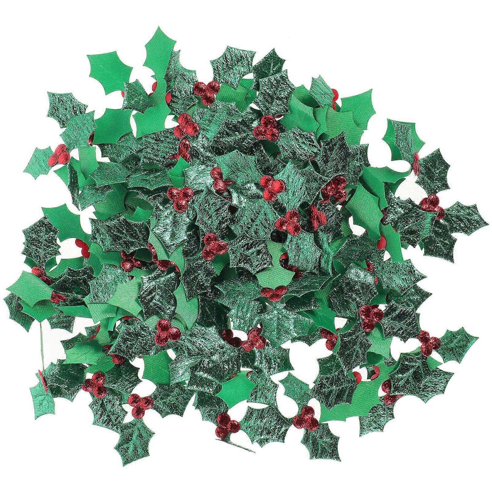 100pcs Creative Christmas Artificial Berry Green Leaf Picks for DIY Hanging Ornament Decoration Accessories (Green, 5CM)