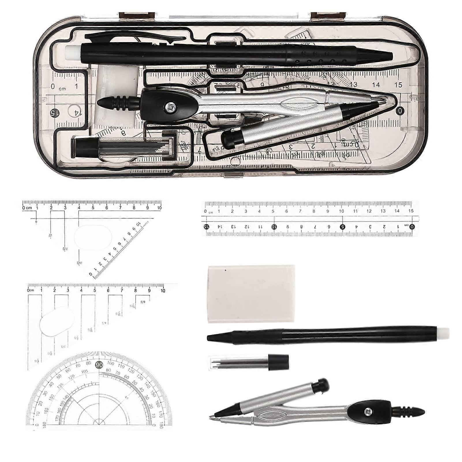 Plastic Ruler Maths Geometry Tool Clear Rulers Student Supplies Drawing Compass Protractor