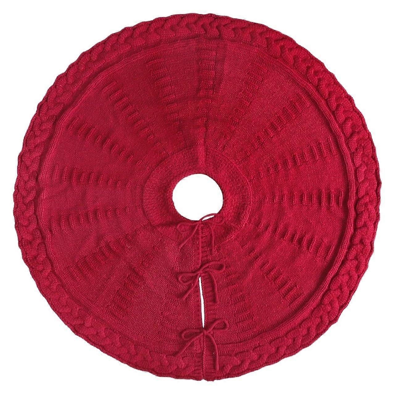 Christmas Tree Skirt 48 Inch Cable Knit Rustic Red 122cm For Home Decoration