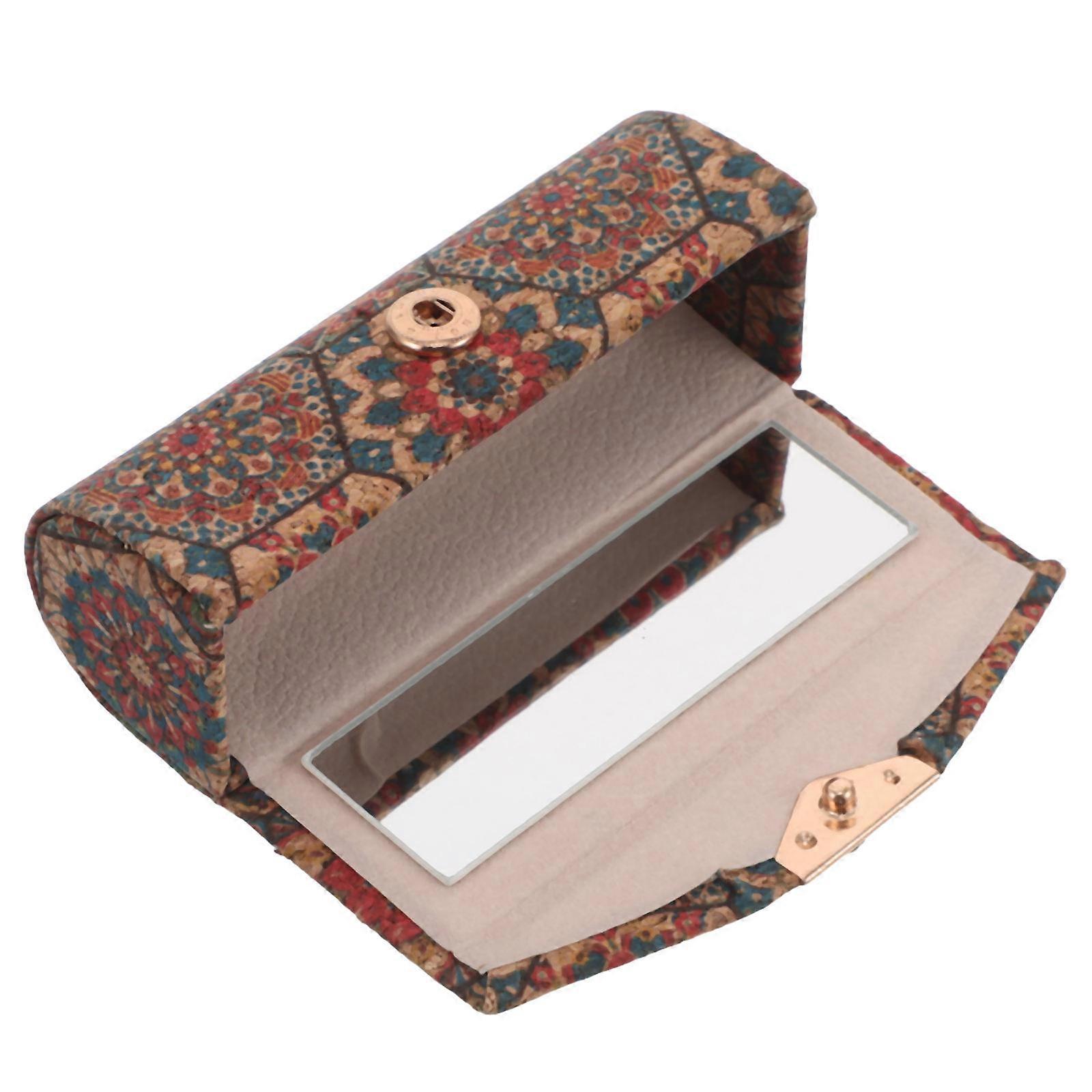 Lipstick Organizer Bag Portable Makeup Organizer with Mirror Vintage Design for Daily Use 8.70X3.20X3.20CM Multifunctional Storage 1Set
