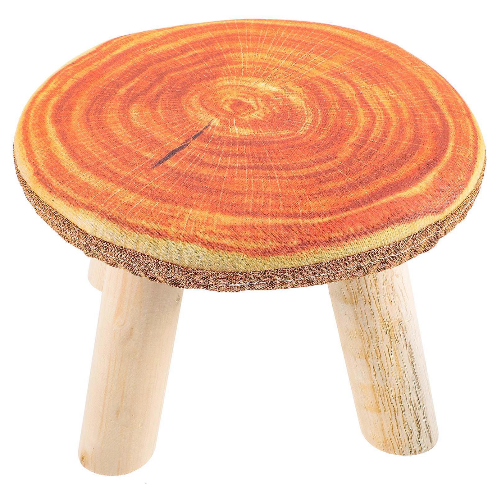 Stool Children Round Stool Home Use Orange Wood Foam Height Adjustment 1 Piece