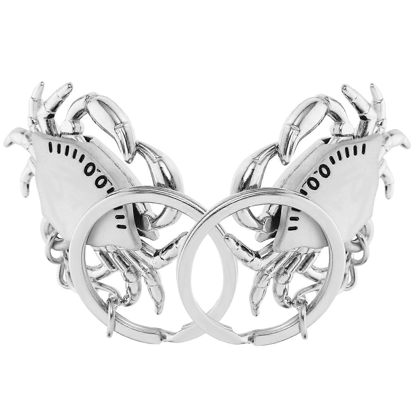 Crab Shaped Metal Keychain for Car Keys Made of Zinc Alloy in Silver Color 2 Pcs 1.5 Inch