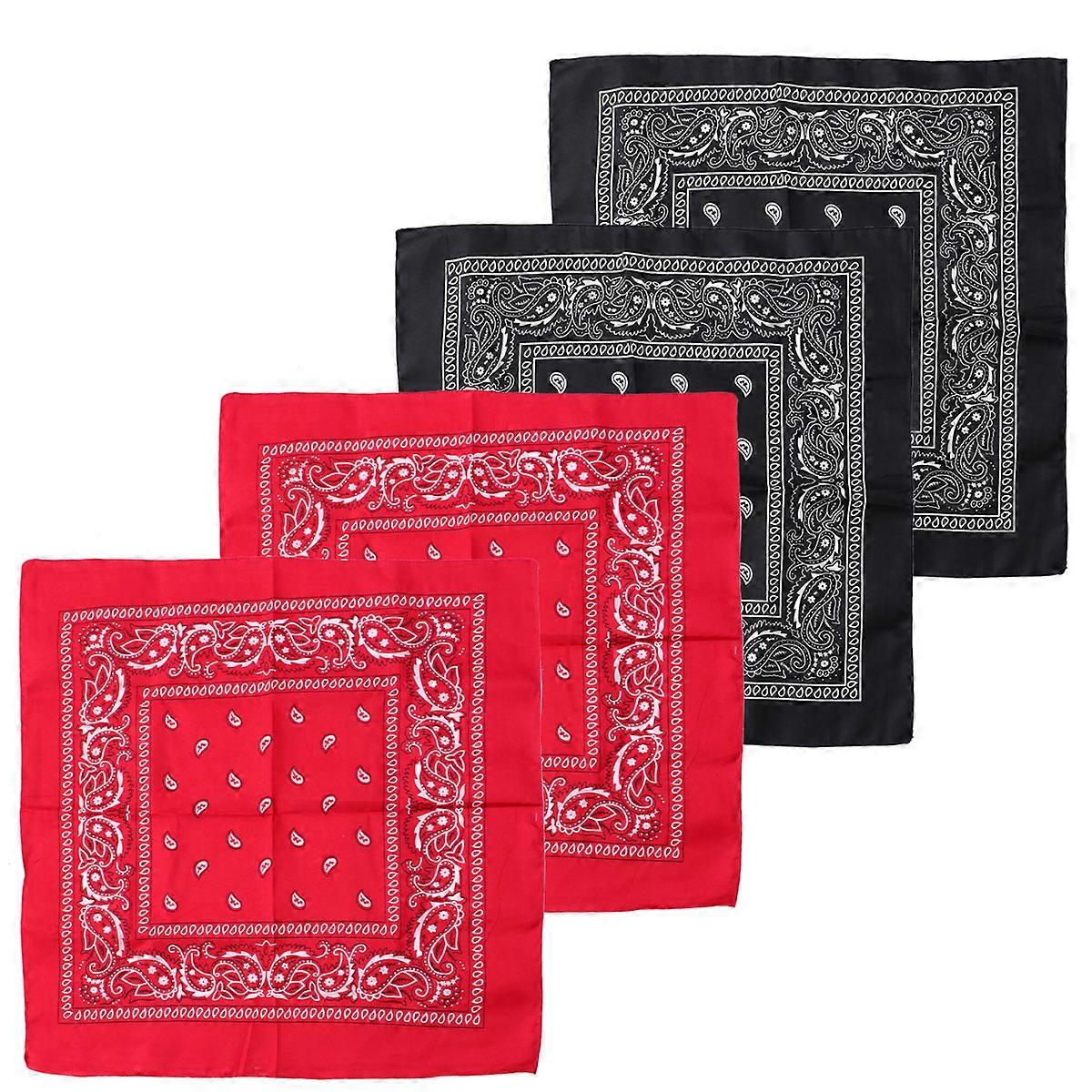 Square Headscarf Multi Function Kerchieves Wraps Red Black Daily Use Sports Travel 4Pcs