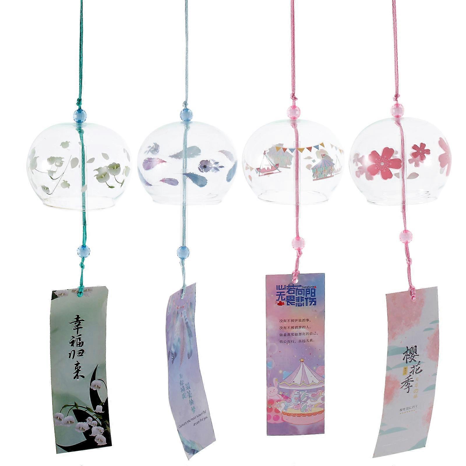 4pcs Hand Painted Glass Wind Chime for Decor with Japanese Style Patterns and Good Transparency
