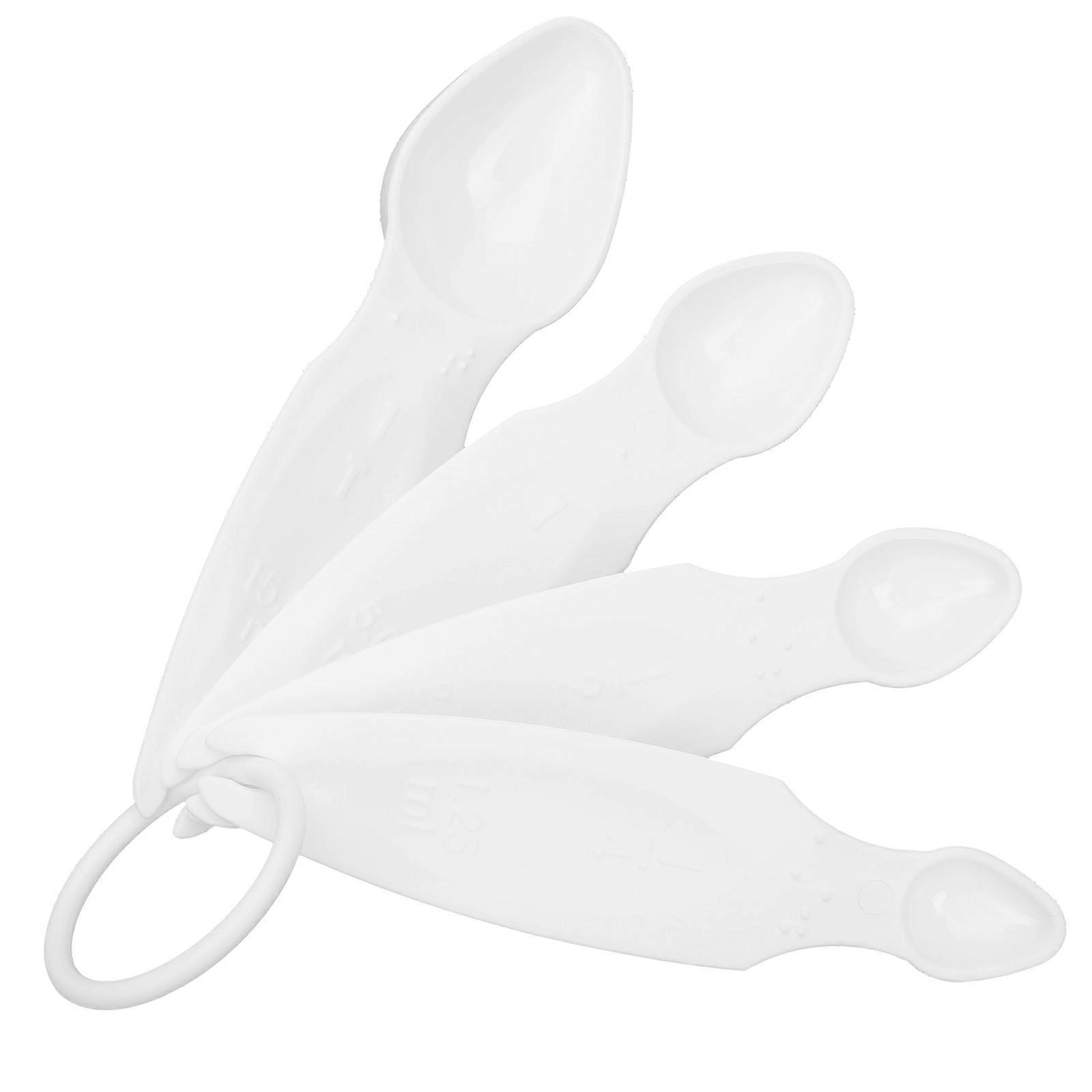 Braille Measuring Spoons for Baking White Plastic 4pcs Set with Long Handle for Blind and Visually Impaired
