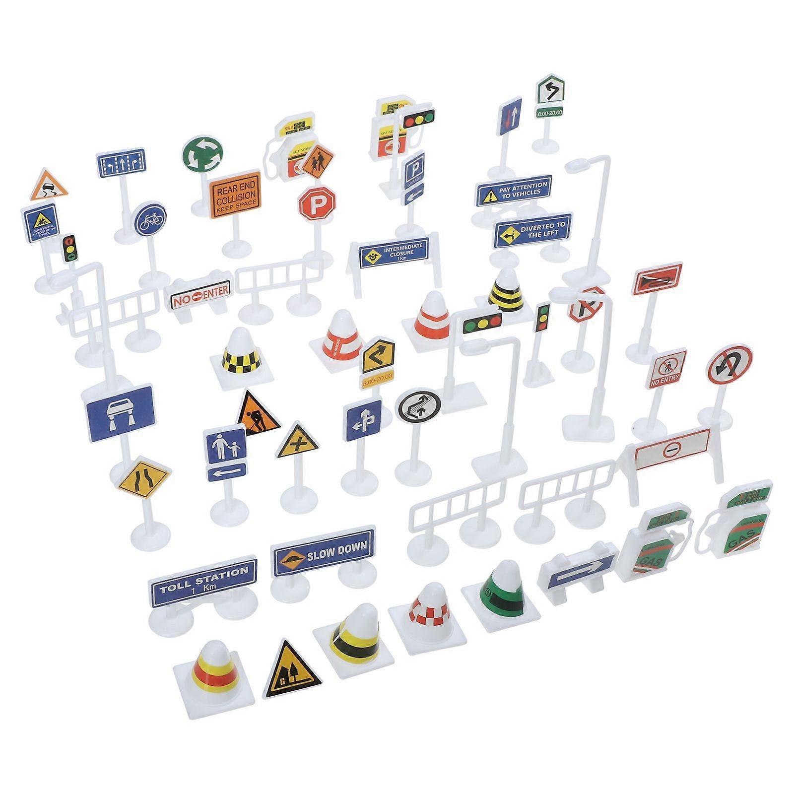 Traffic Signs Model Set for Kids 28 Piece Assorted Color Plastic Mini Road Signs and Lights Toy