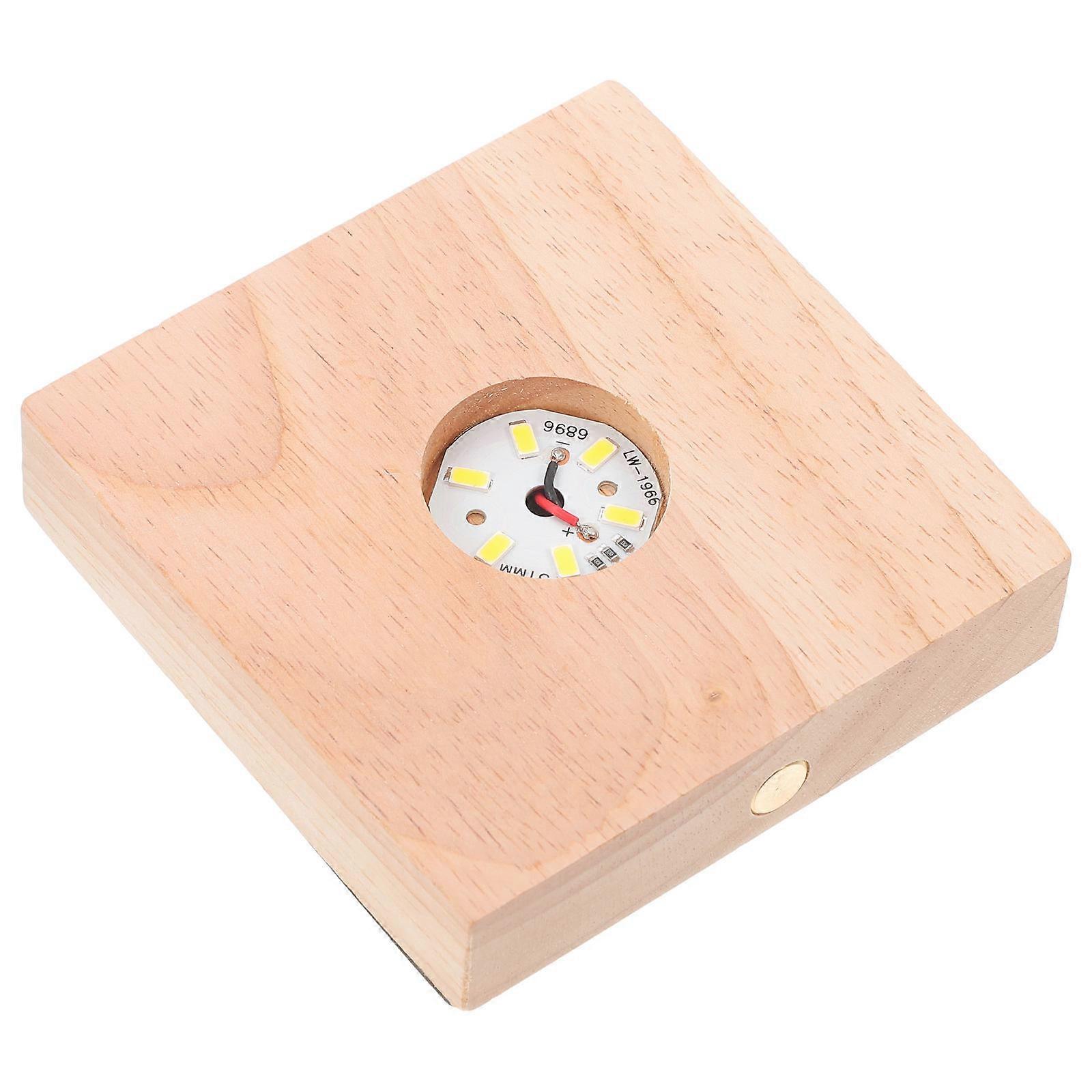 Khaki Wood LED Light Base for Crystal Art Display with USB Connection and Warm Lights