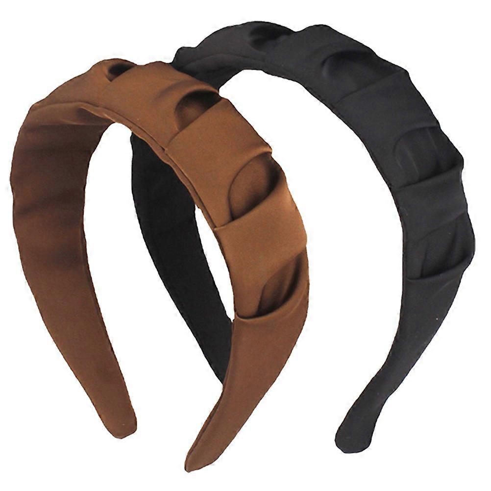 Wide Headbands For Women Decorative Hair Fixing Simple Pleated Headband Assorted Color 2Pcs