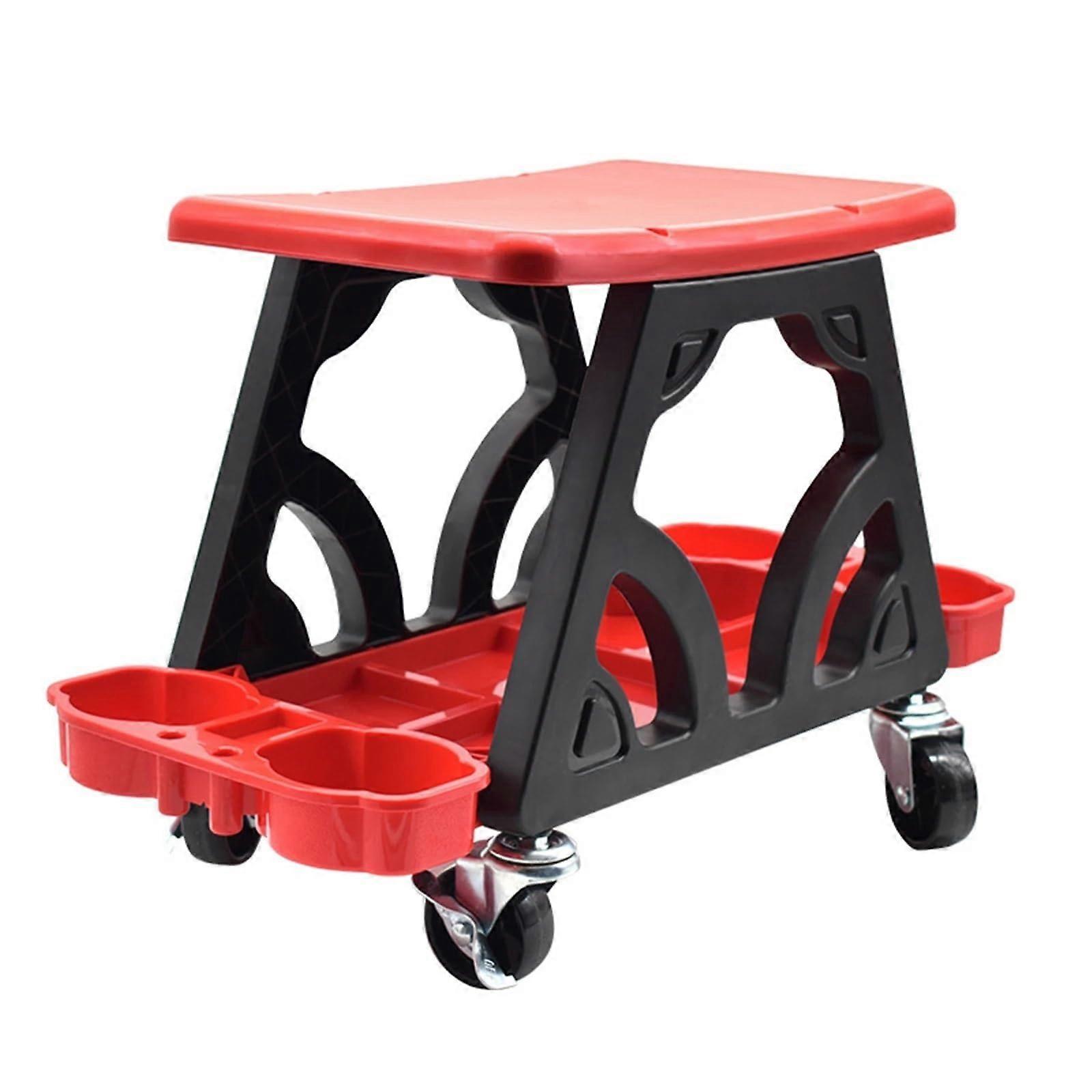Red Rolling Stool for Mechanics, Mobile Workshop Seat with Wheels