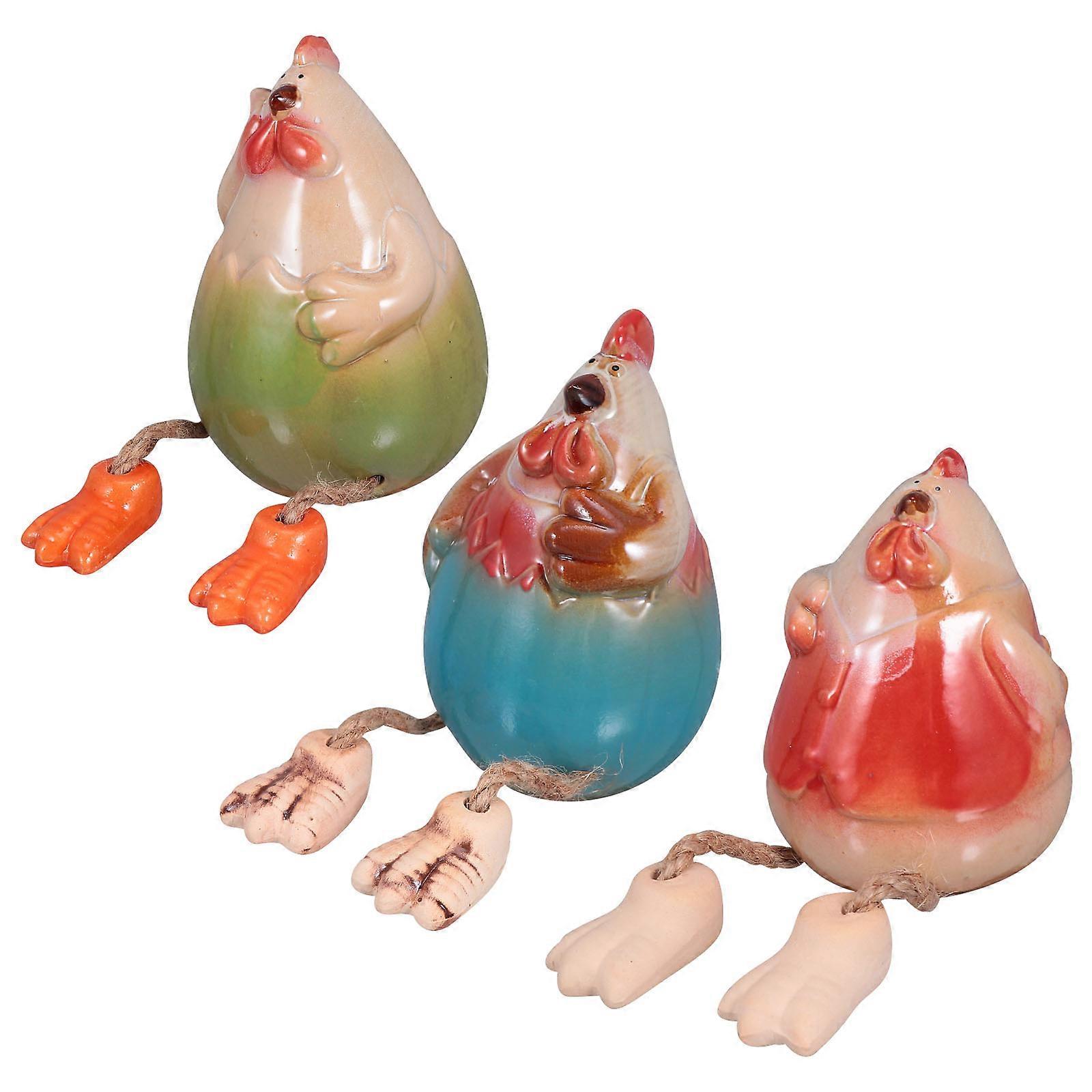 Ceramic Chicken Figurine 3Pcs Assorted Color Home Decoration Cozy Atmosphere Creation 11.50x7.00x7.00 cm