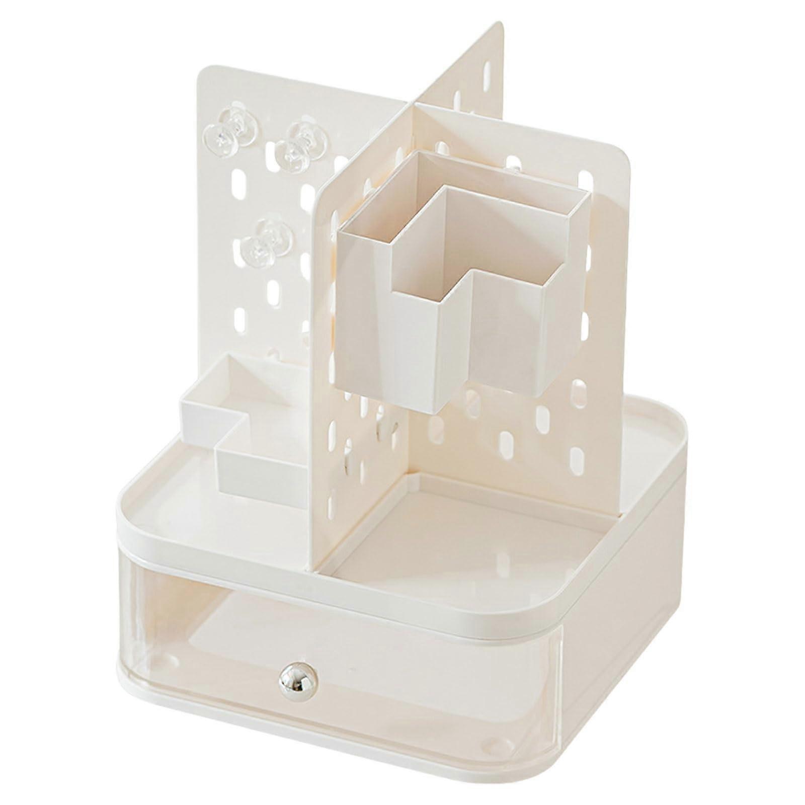 Desktop Organizer Storage Box with Drawers and Pegboard for Makeup and Office Supplies, White, Ideal for Students