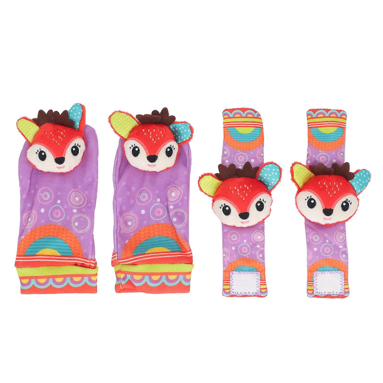 Baby Wrist Rattles Toy Colorful Pattern Soft Early Educational Rattles Foot Finder Socks Set Type 4
