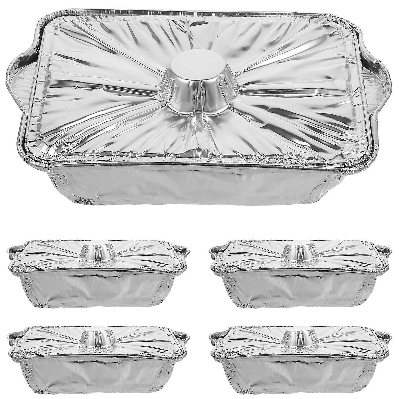 Aluminum Foil Pot with Lid for Kitchen Use Silver High Temperature Resistance and Durable 5 Pieces