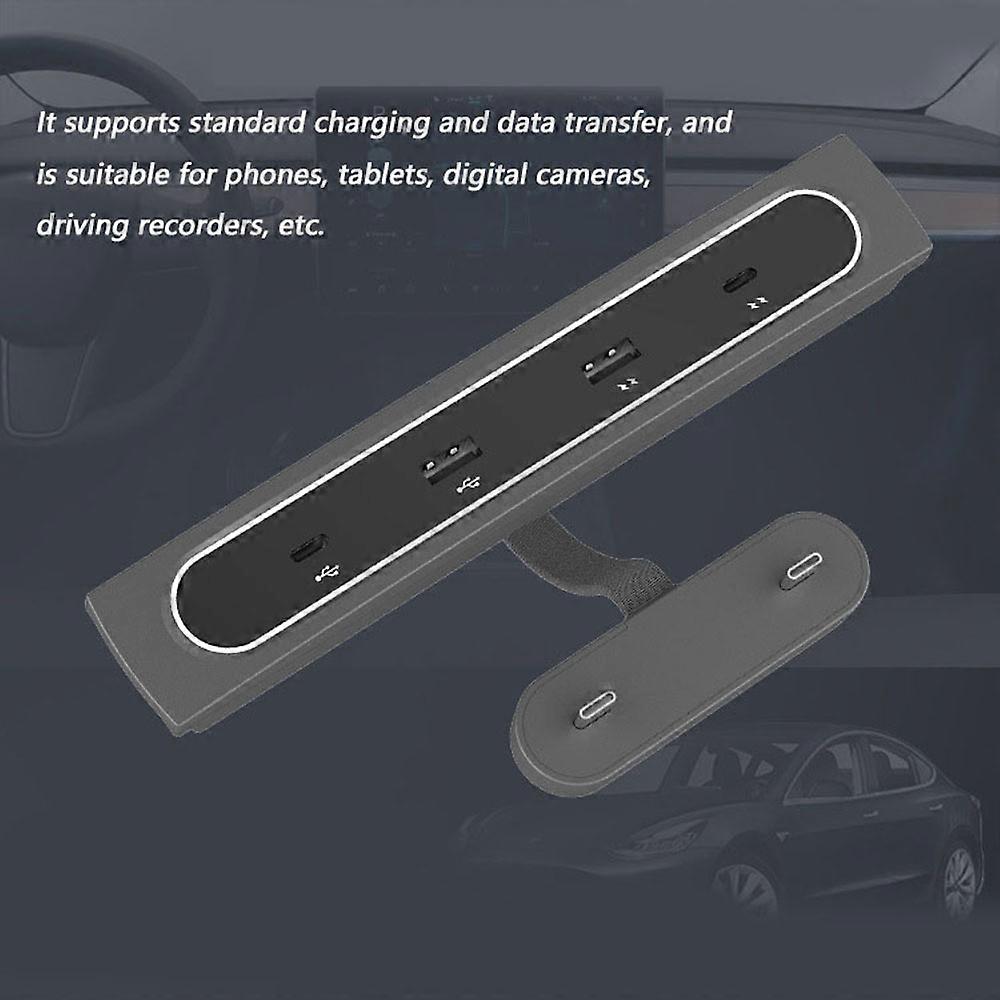 4 in 1 USB Hub Center Console Docking Station Quick Charge Multiport Hub Adapter with LED Light Replacement for Tesla Model 3 Model Y