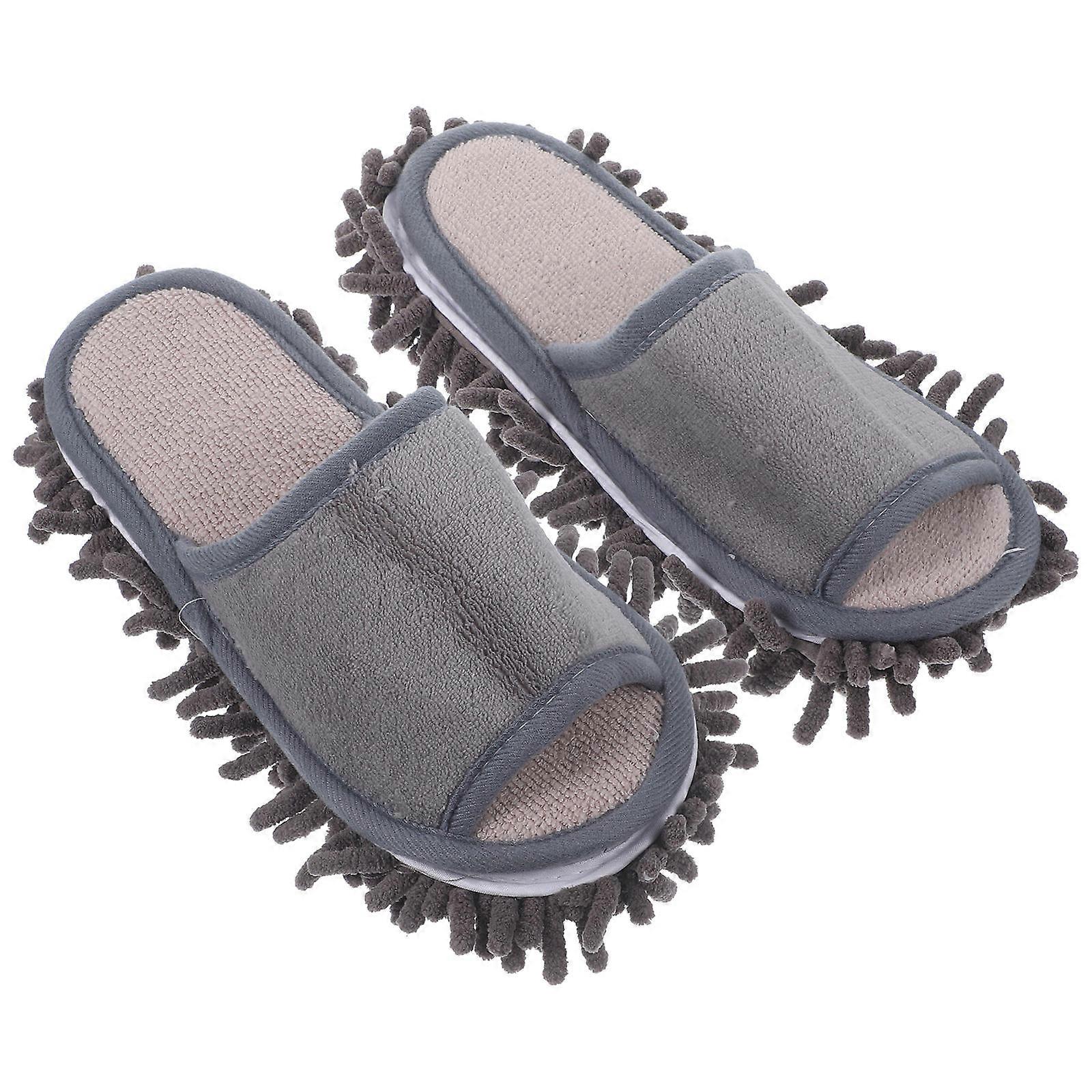 Grey Microfibre Mop Slipper for Home Use Cotton Fabric Soft and Breathable Floor Cleaning Size 1 Pair
