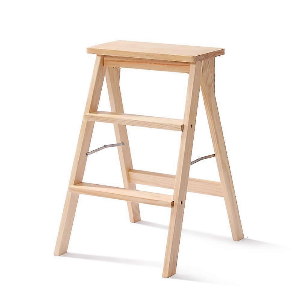 Portable Folding Step Stool 3-Step Ladder Chair For Home Use Modern Brown Kitchen Stool Bench