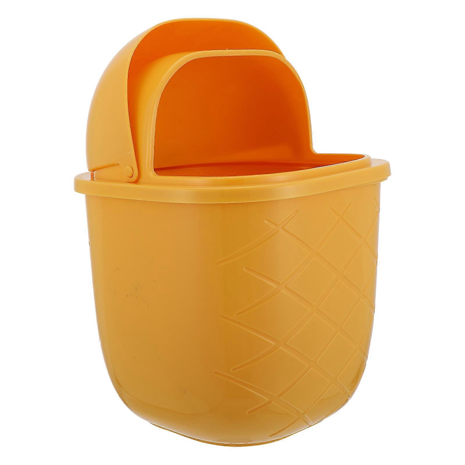 Adorable Style Desktop Trash Can 1Pcs Yellow Plastic Versatile Use for Storage Slide Trash Can