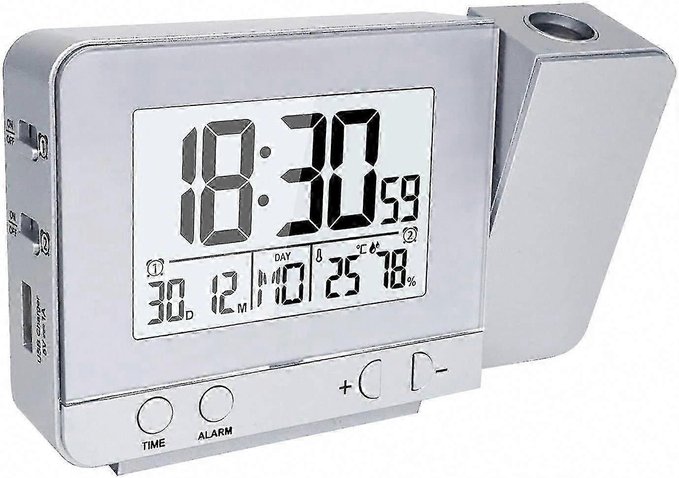 Digitaler Projektionswecker mit Dimmer, Zeit, Temperatur, Schlummerfunktion und Augenschutz für das Bett