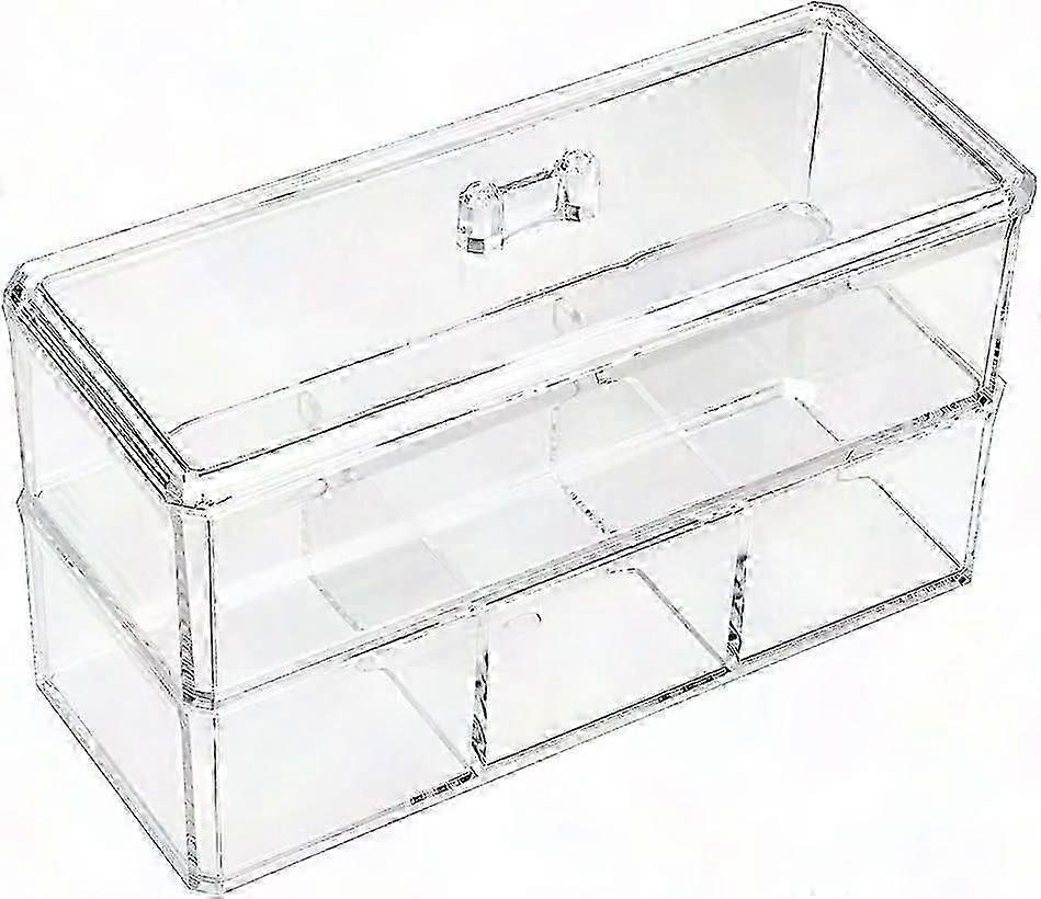Acrylic Clear Cosmetic Organizer Double Layer Cotton Swab Holder with 4 Compartments