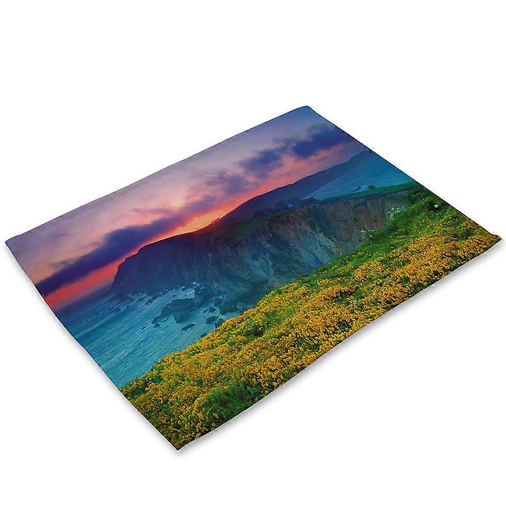 Landscape Print Anti-Slip Heat-insulation Placement Bowl Plate Fork Table Mat(FJ0014-12)