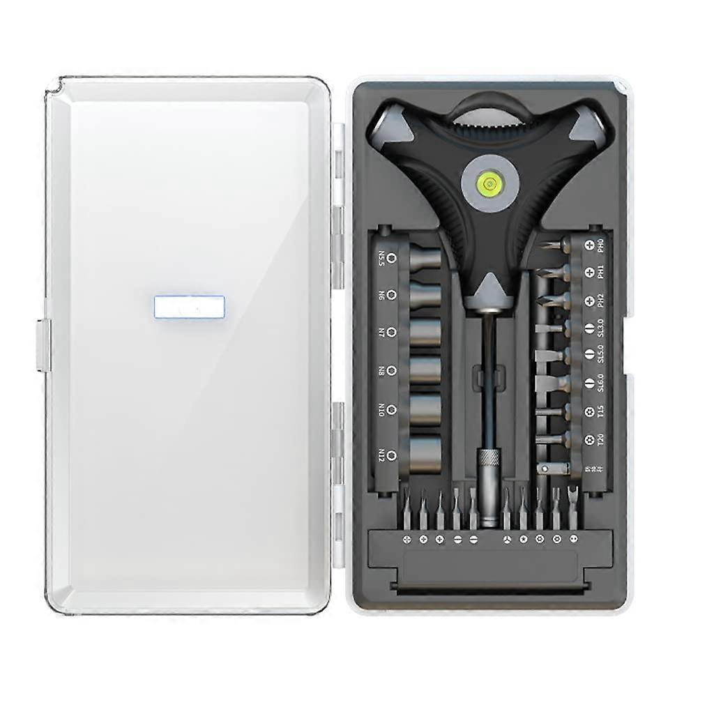 Handle Repair Screwdriver Set 28 in 1 with Magnetic Precision Tools, Hex Spirit Level Handle and Storage Box
