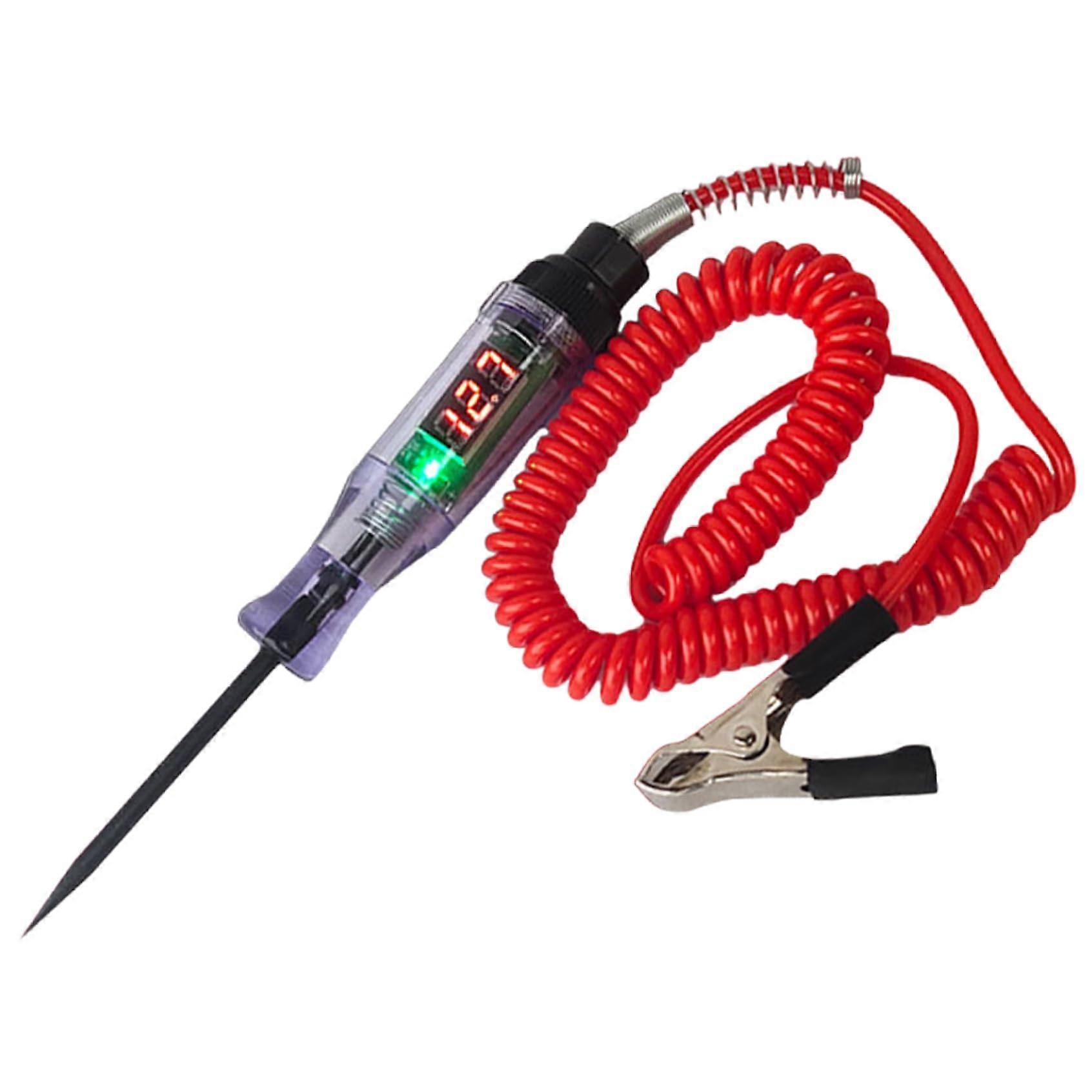 Test Light for Automotive Digital Display 5-90V Handheld Car Battery Tester with 24-71" Spring Wire Probe and Clip