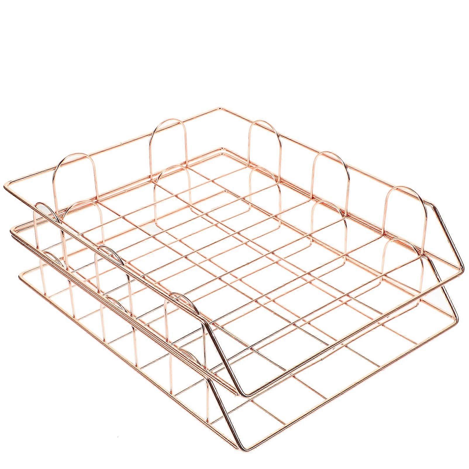 2-Set Desk Document Organizer, Rose Gold Iron Paper File Holder, Office Storage and Organization Solution for Home and Office