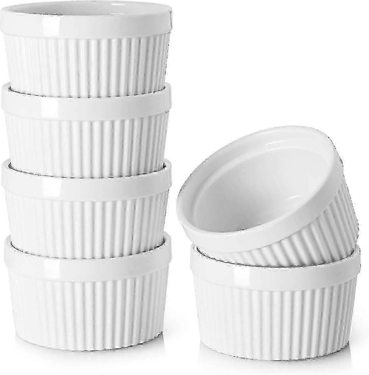 Sada 6 porcelánových brulée ramekinů na pečení, pudink a zmrzlinu - vhodné do trouby a mikrovlnné trouby
