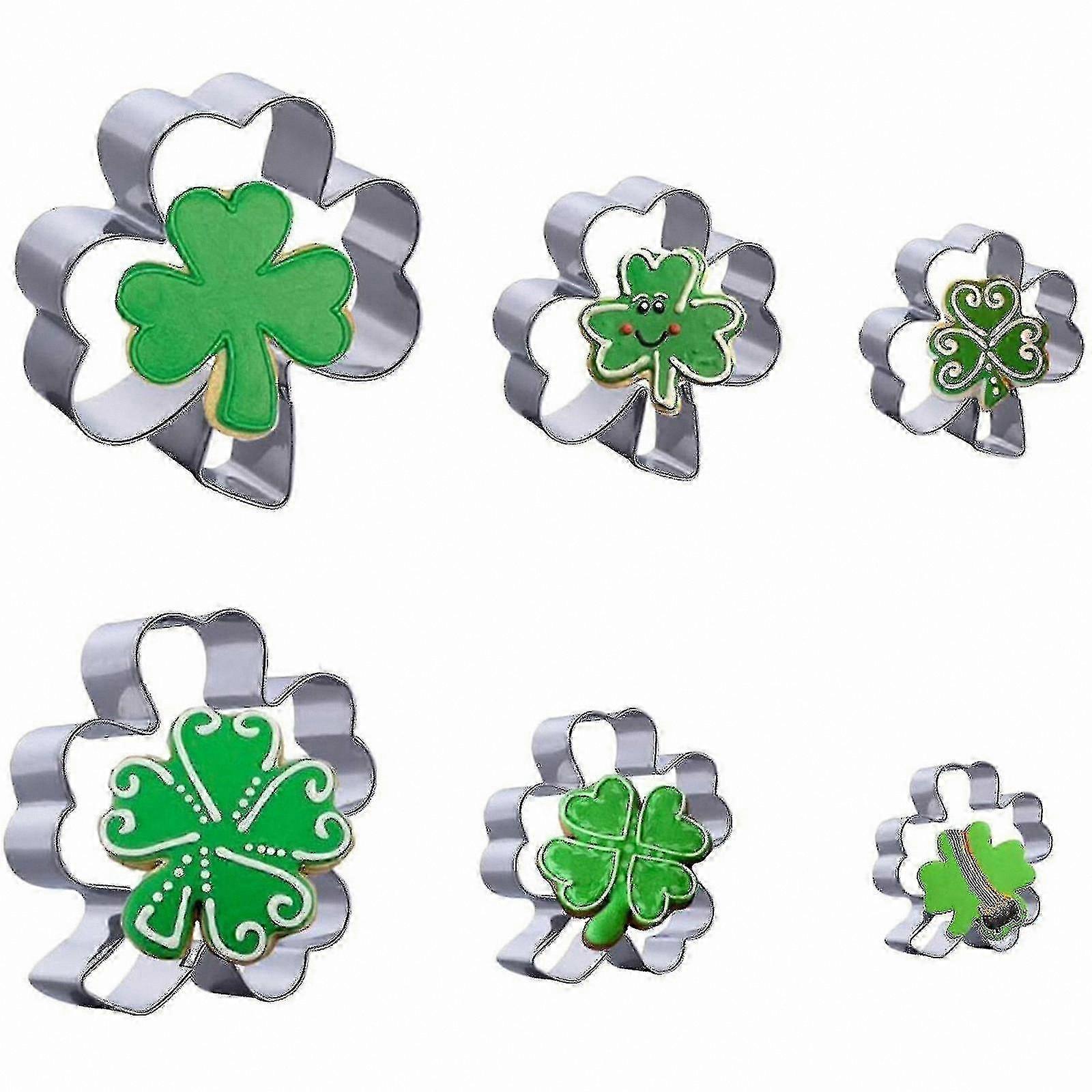 6-Piece Shamrock and Four-Leaf Shape Cookie Cutter Set for Baking and Crafting
