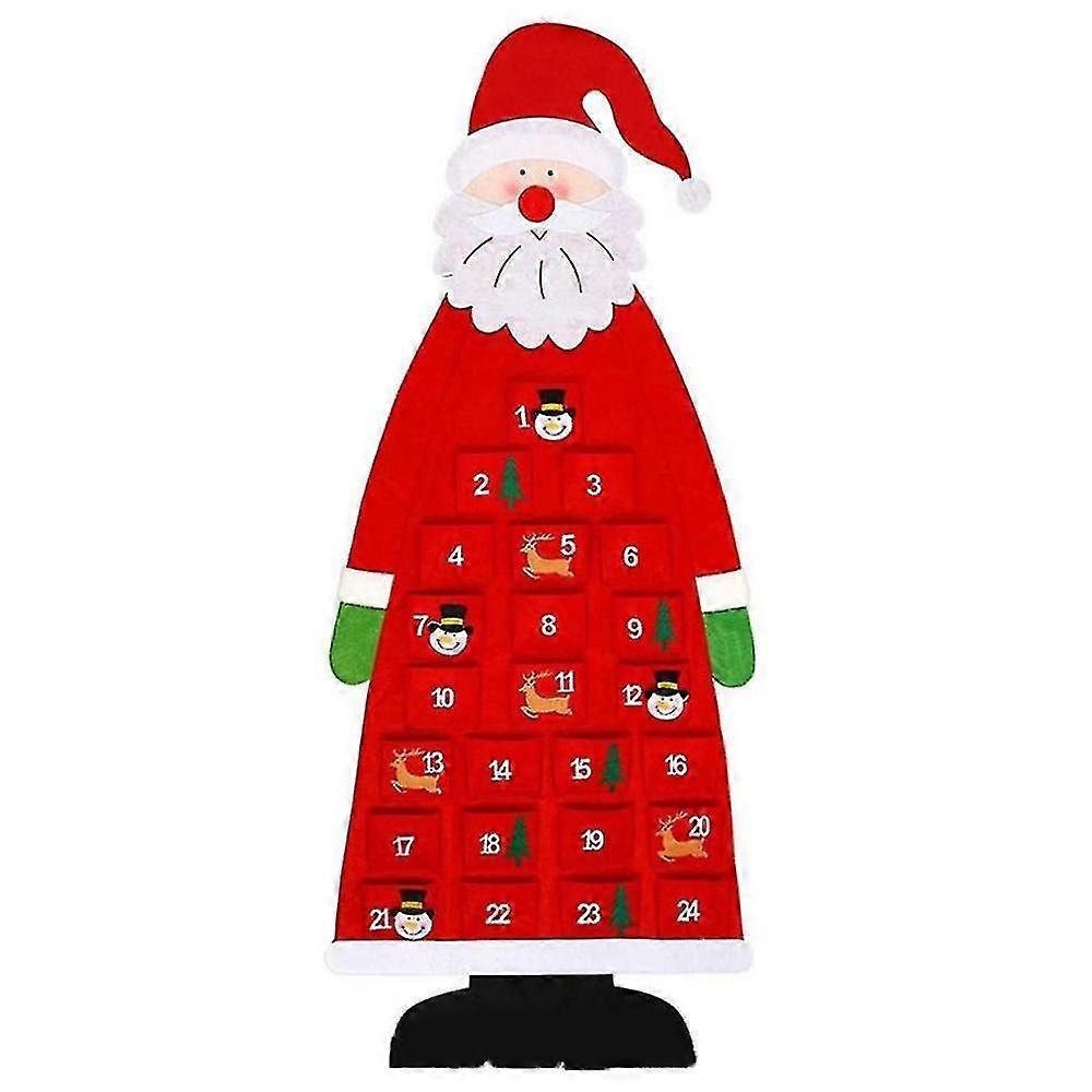 Felt Χριστουγεννιάτικο ημερολόγιο Advent, Wall Santa Advent Calendar24 ημέρες επαναχρησιμοποιήσιμο ημερολόγιο αντίστροφης μέτρησης Χριστουγέννων που κρέμεται κόκκινο