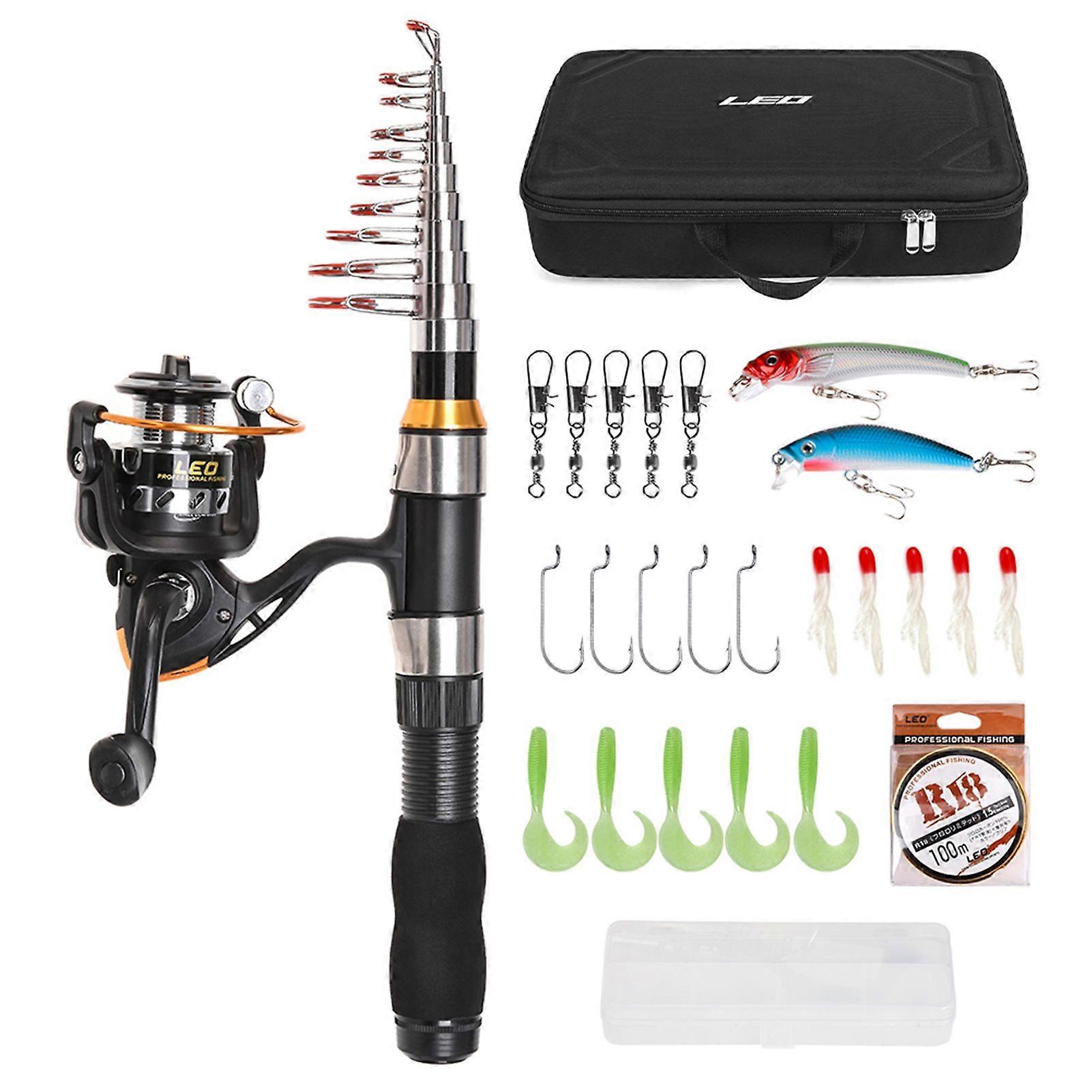Portable Fishing Rod and Reel Combo Telescopic Fishing Rod Pole Reel Set Fishing Line Lures Hooks Barrel Swivels with Carry Bag Case Travel Fishing Fu