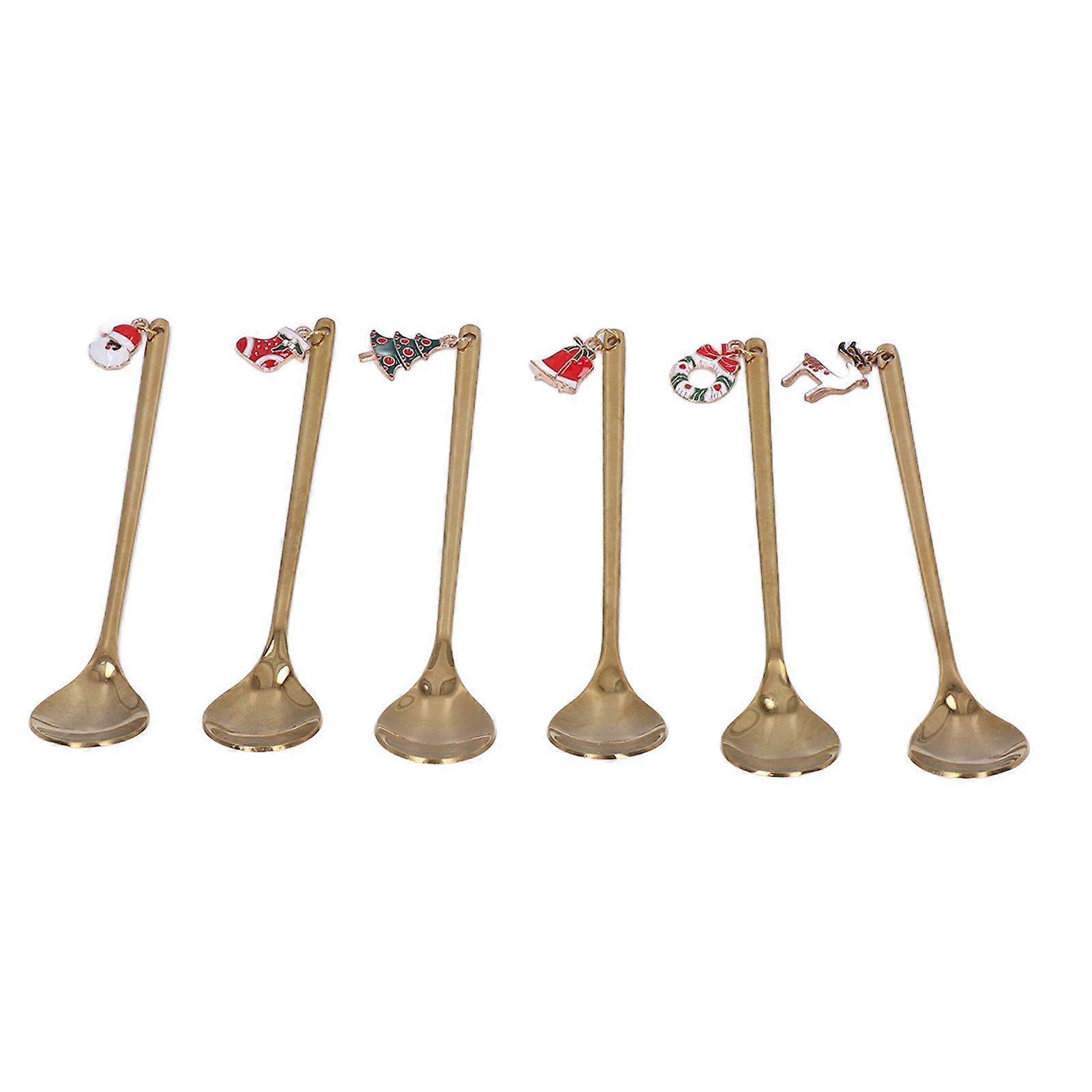GPB 6Pcs Stainless Steel Spoon Set Creative Dessert Spoon Ice Cream Coffee Stirring SpoonGold