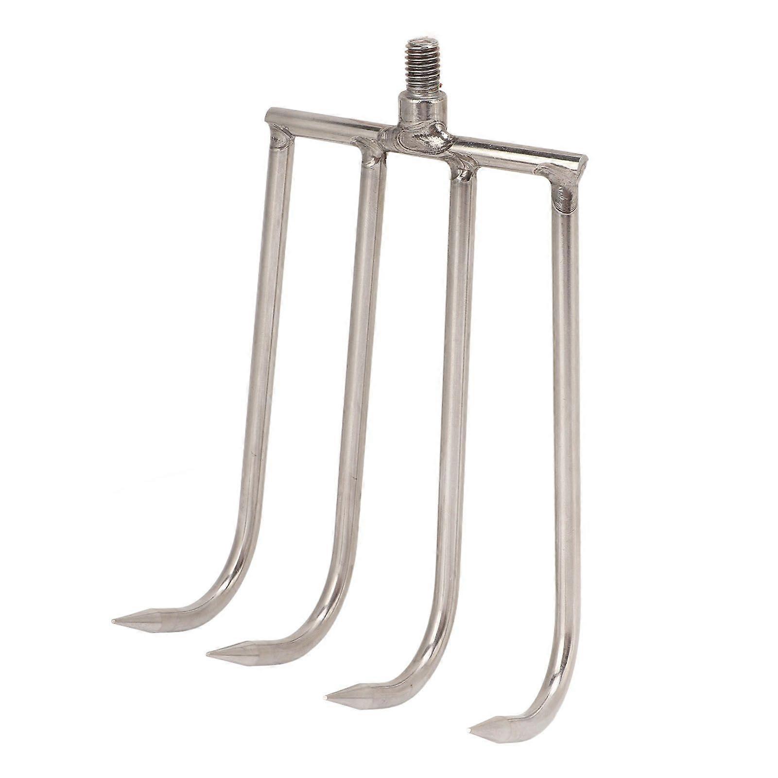 Stainless Steel 4 Teeth Hand Rake Portable Aquatic Weed Rake with 8mm Threaded Interface for Fishing S